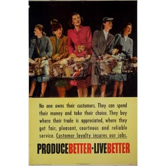 1946 WWII original poster Produce Better, Live Better - post-war economics