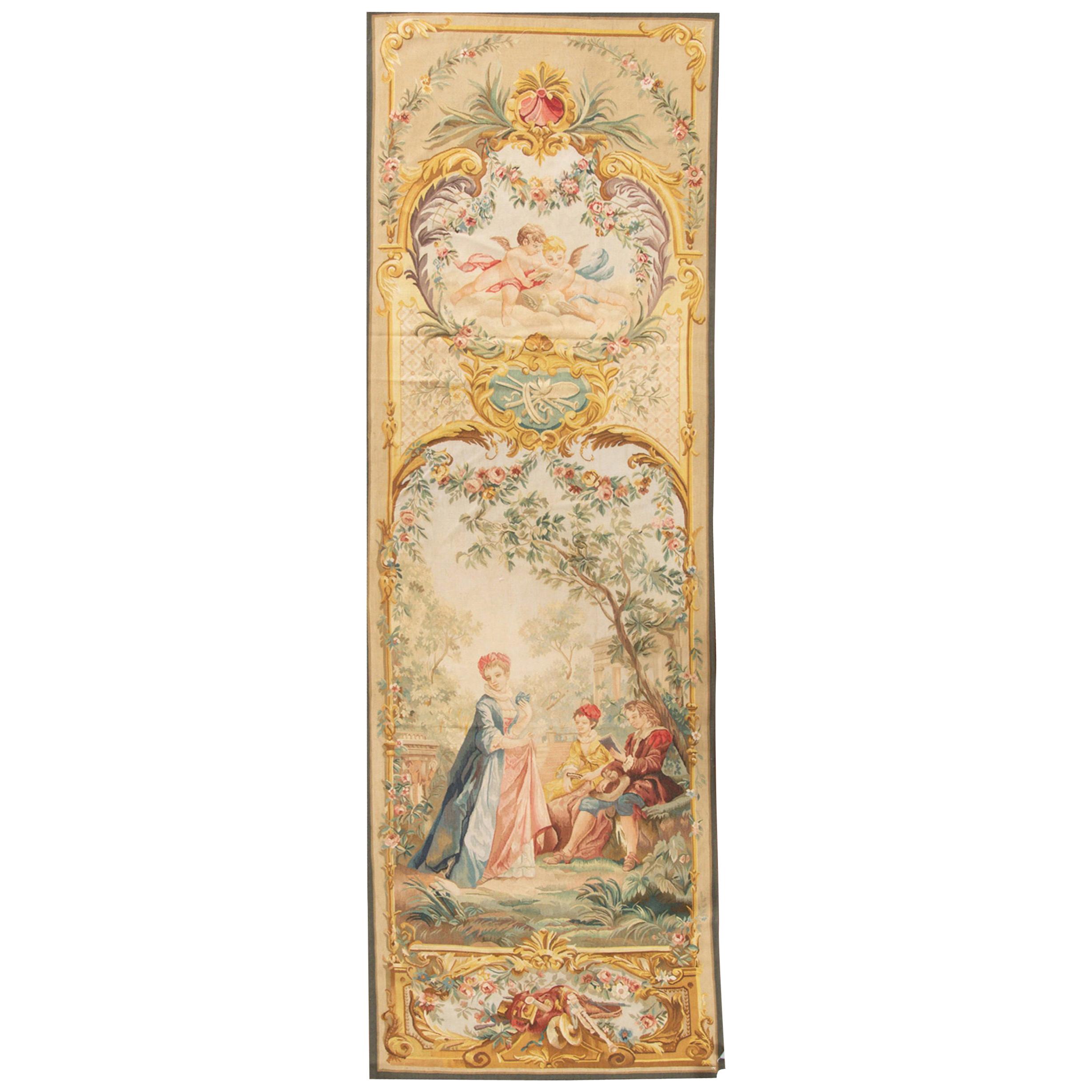'Courtisans au Parc' French 18th Century Style Tapestry 3'3 x 11'3