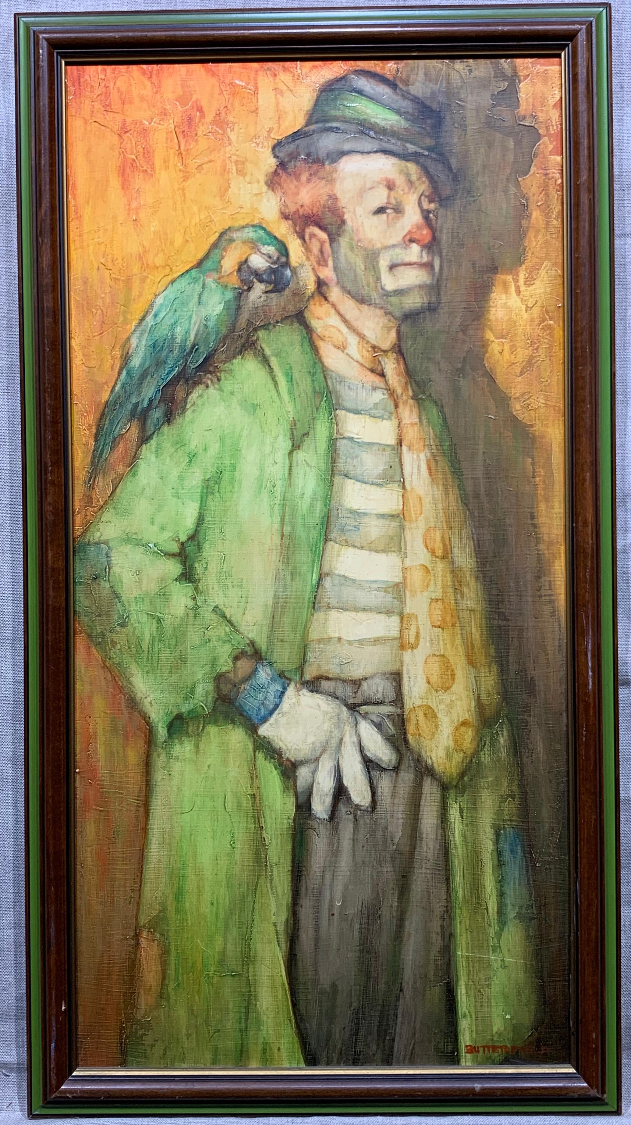 Figurative Painting Courtland Butterfield - Clown et perroquet 