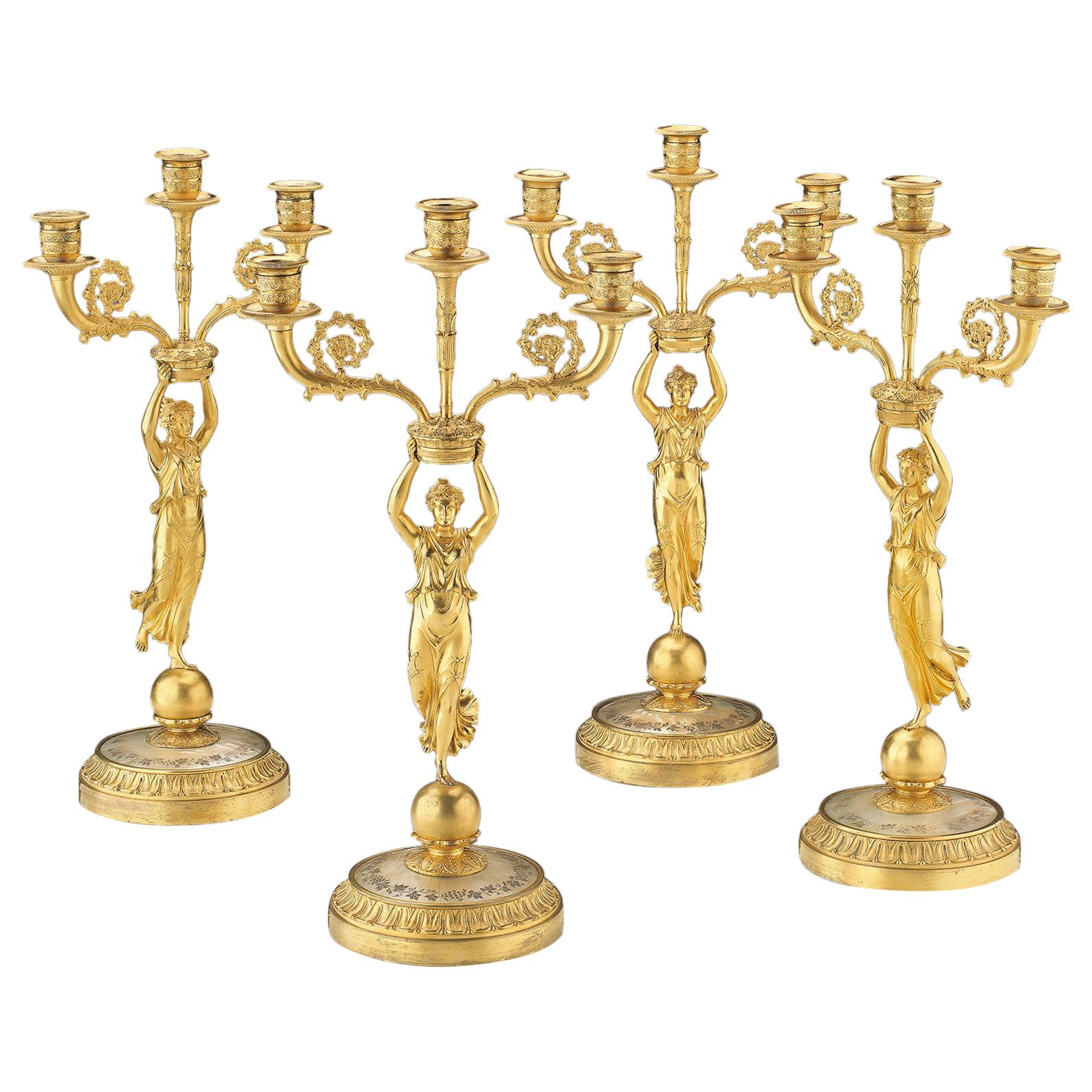 Courtly Set of Four Empire Bronze Chandeliers Vienna, Early 19th Century For Sale