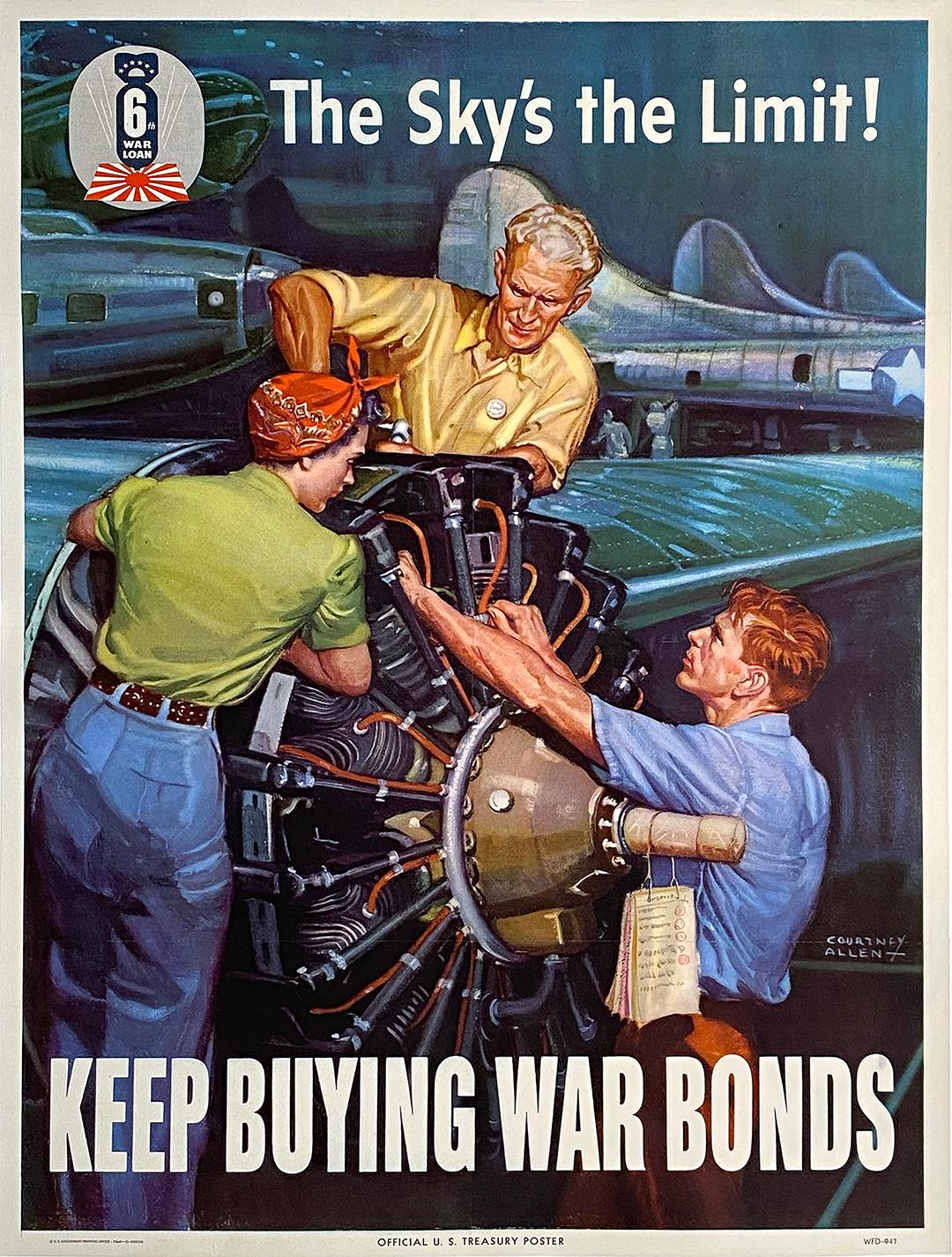 Original Vintage WWII The Sky's the Limit Poster by Courtney Allen 1944