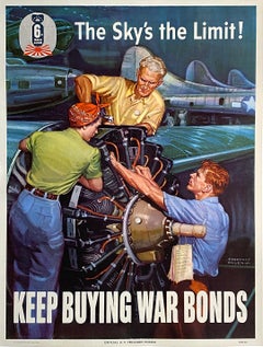 Original Vintage WWII The Sky's the Limit Poster by Courtney Allen 1944