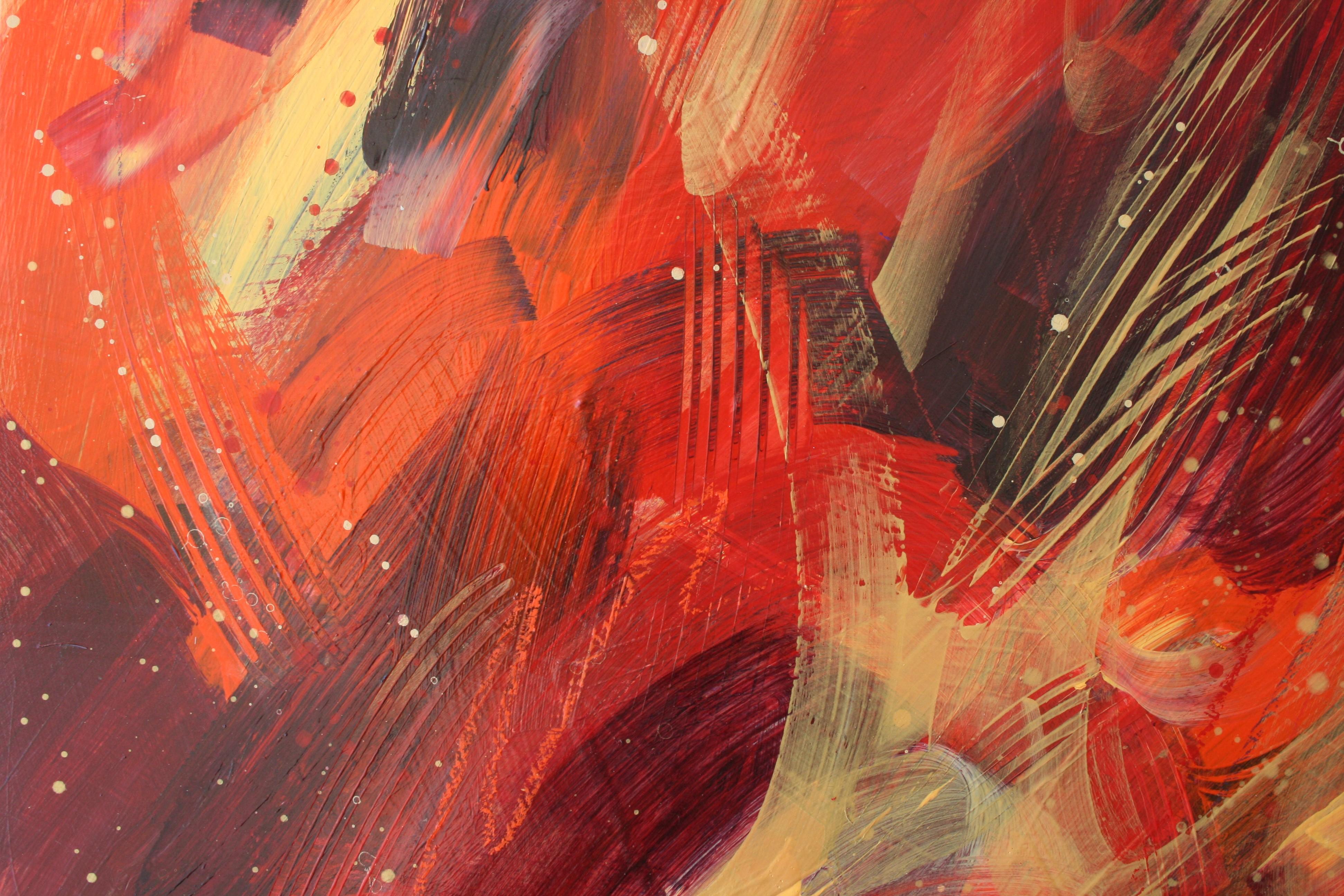 <p>Artist Comments<br>Artist Courtney Jacobs offers a lively burst of warm colors in this expressive abstract painting. Vibrant hues of red, yellow, orange, and plum move in energetic strokes with splatters dotting layers of paint. For Courtney