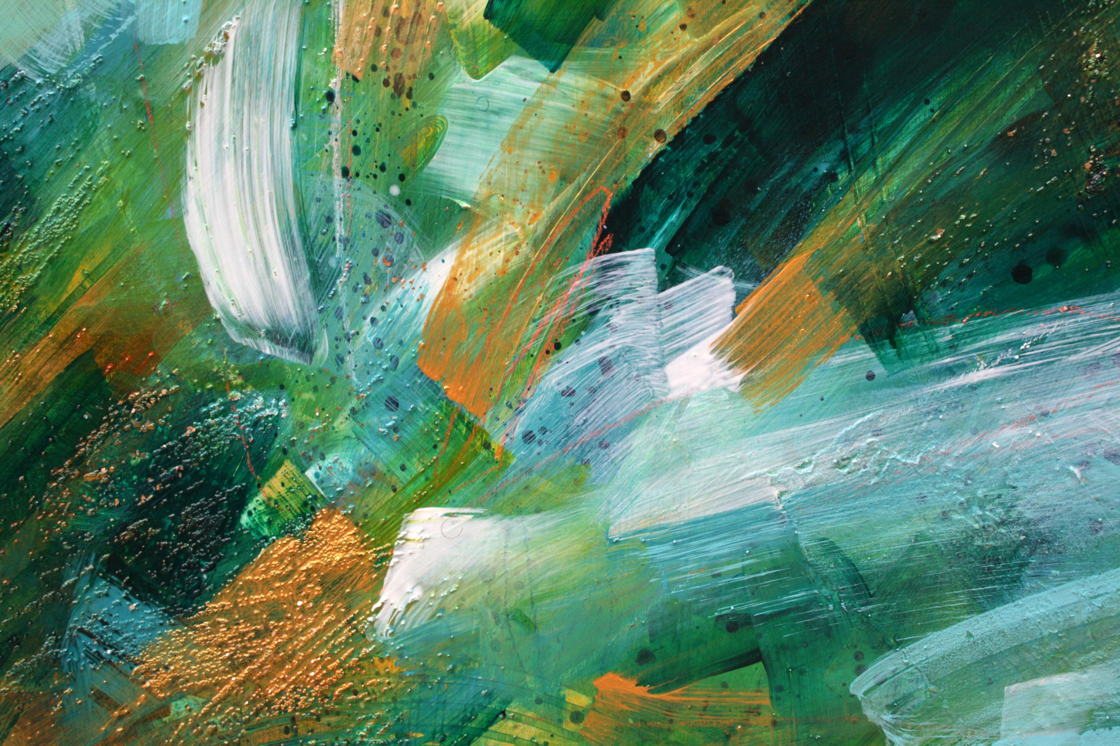 <p>Artist Comments<br />An expressive abstract in rich blue and green with orange highlights. Bold paint strokes imitate the energy of crashing ocean waves. For Courtney Jacobs, painting is an intuitive process that requires as much looking as
