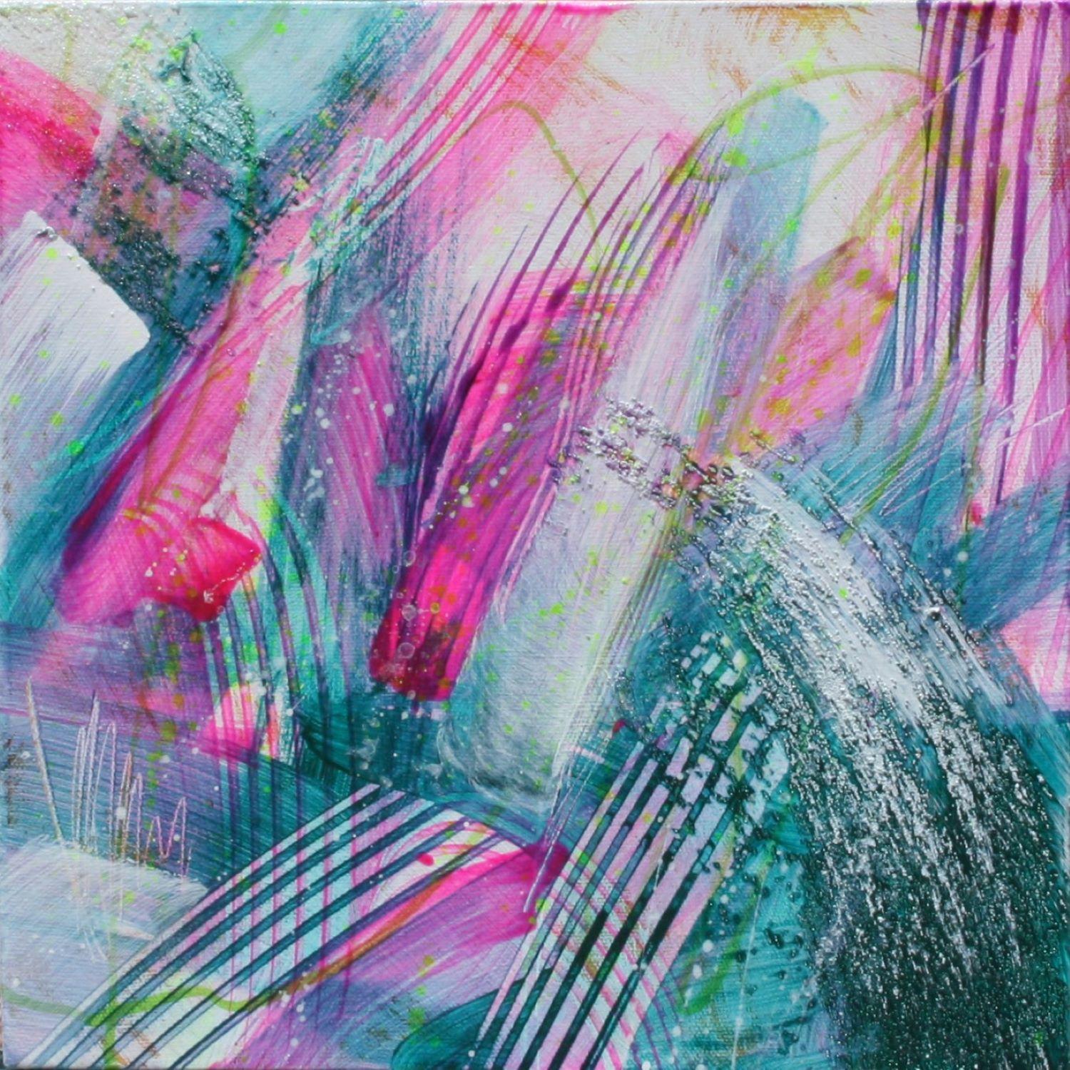 <p>Artist Comments<br>Artist Courtney Jacobs presents a lively abstract with sweeping and swerving colors. Inspired by playful, bright summer days, Courtney creates joyful applications of glowing pink balanced with cool teal. A cheerful energy