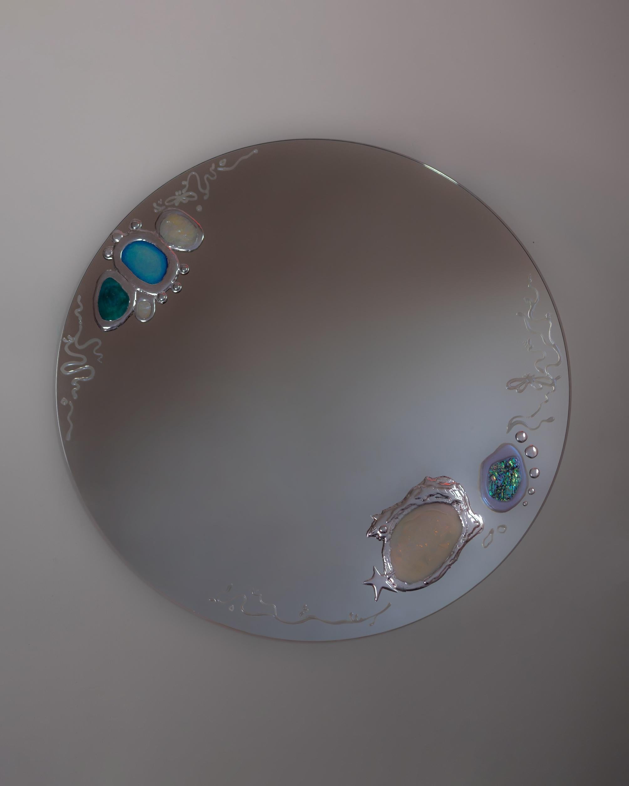 Siren Mirror Wall Decoration by Courtney Kinnare, Silver Pearl Mirror For Sale 2