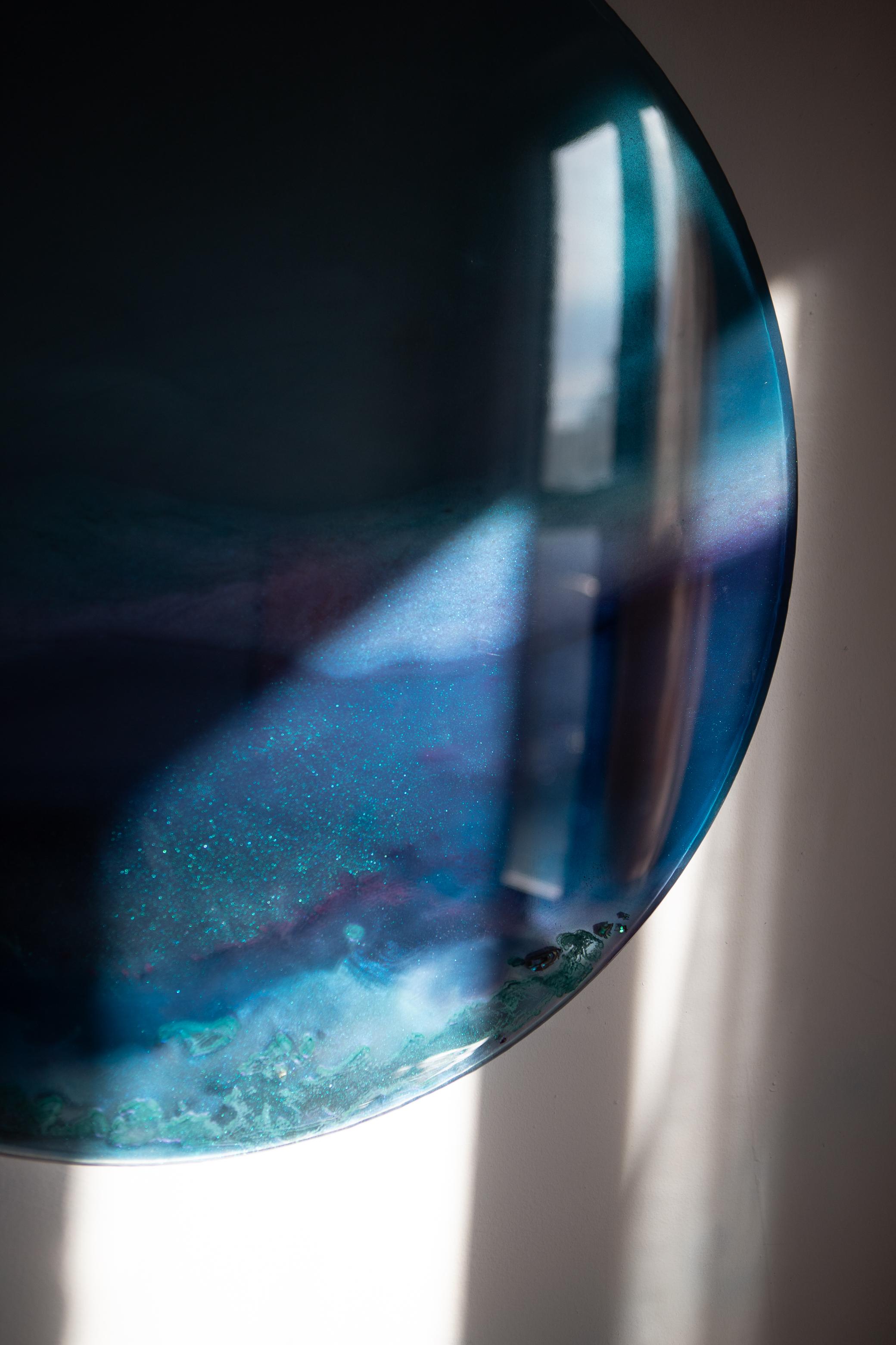 Tide by Courtney Kinnare, Blue Mirrored Glass Contemporary Wall Art For Sale 1