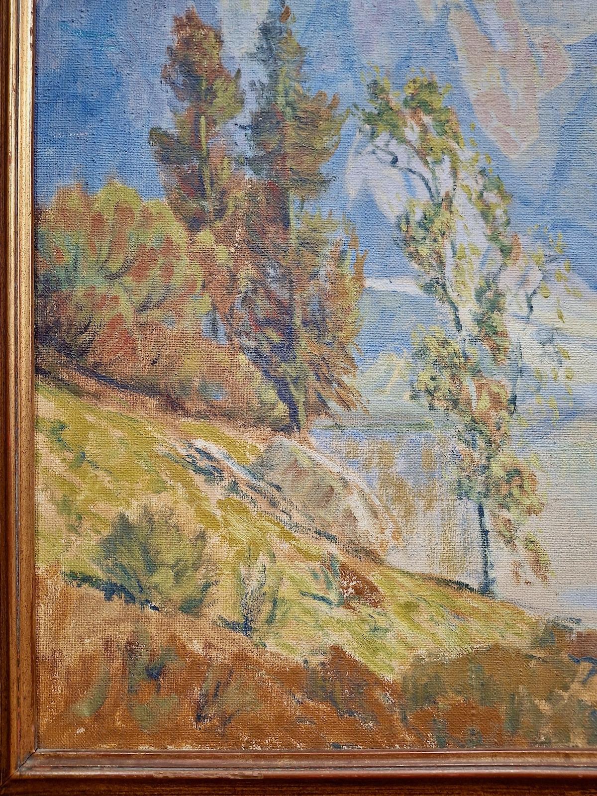 Une scène de montagne de l'Ouest - Gris Landscape Painting par Courtney Luther Miles