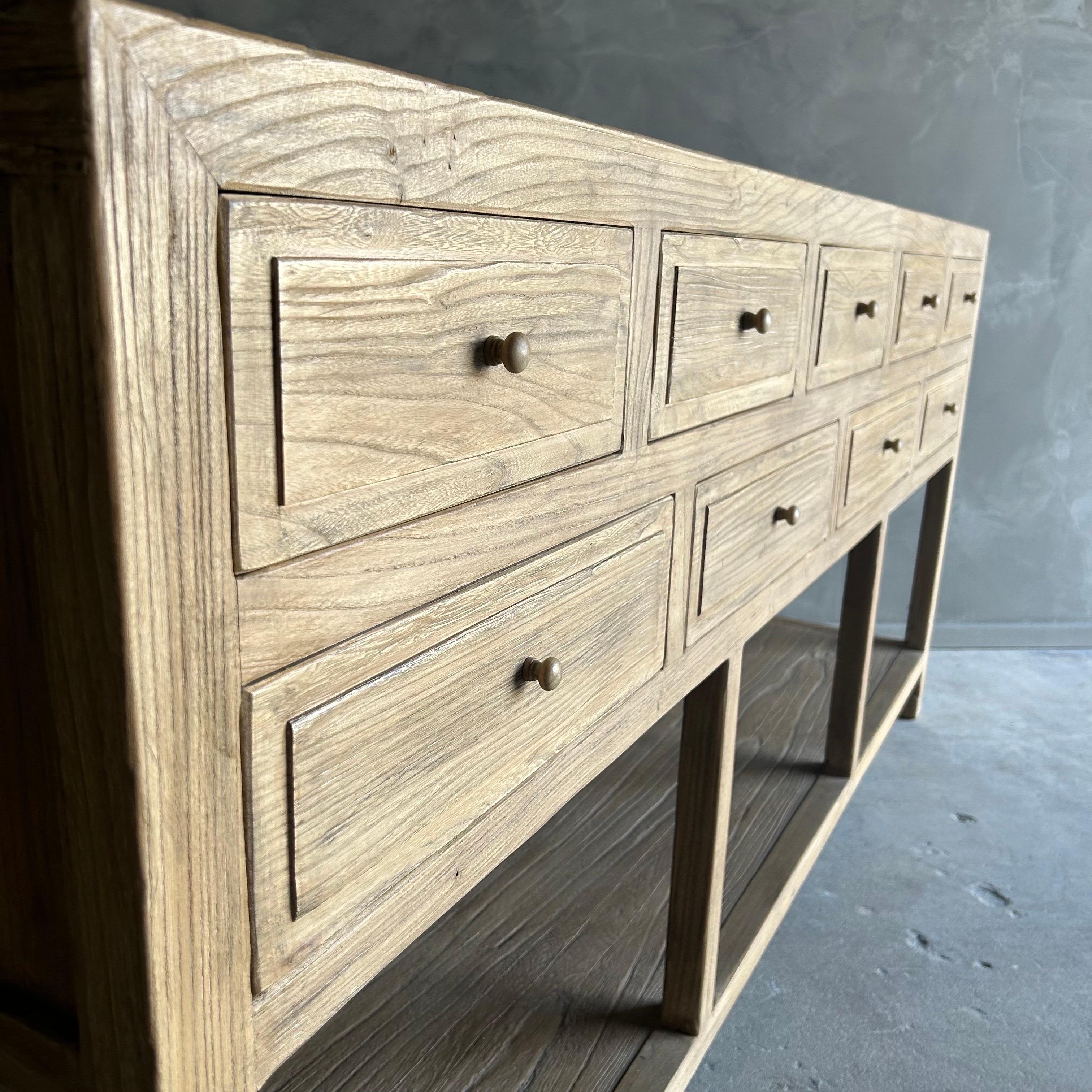 XXIe siècle et contemporain Reya Table console en bois d'orme recyclé avec tiroirs en finition Nature en vente