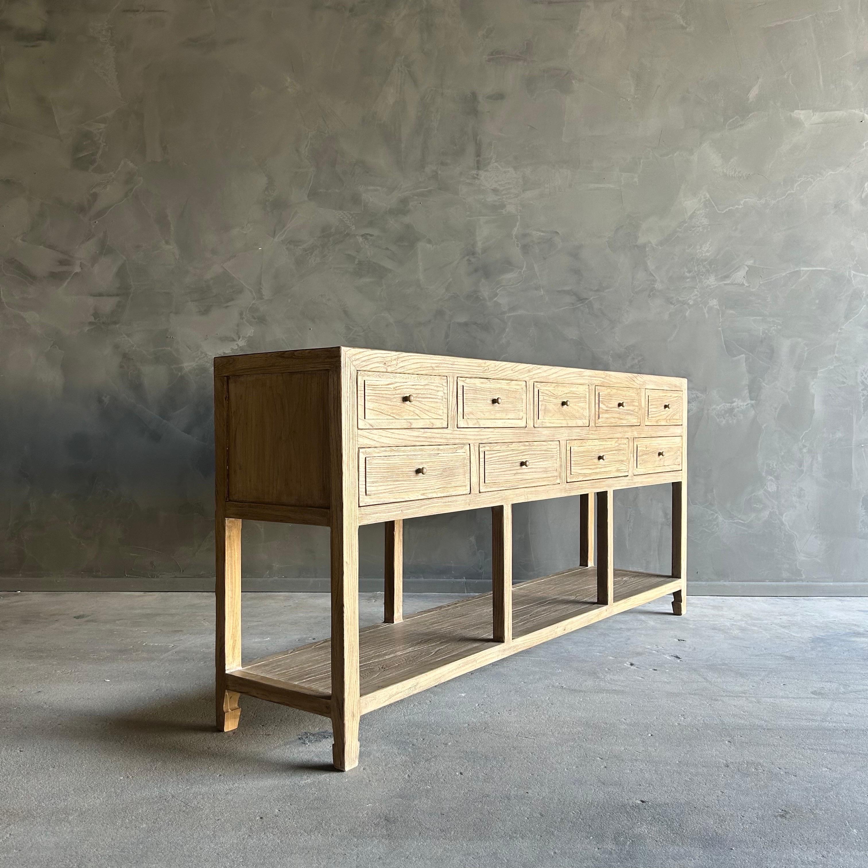 Reya Table console en bois d'orme recyclé avec tiroirs en finition Nature en vente 2