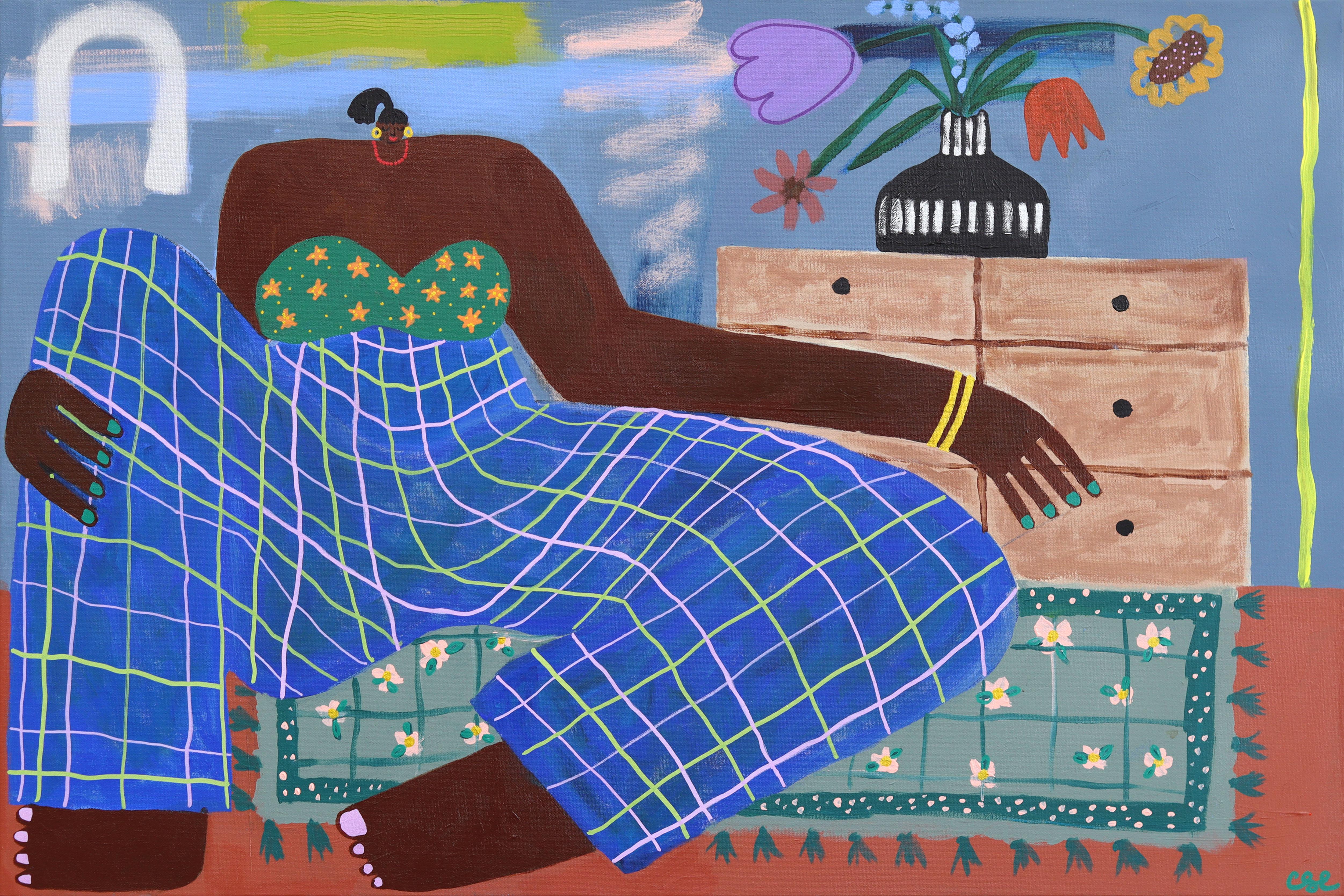 A Soft Place to Land - Color Drenched Feminine Figurative Still Life Artwork