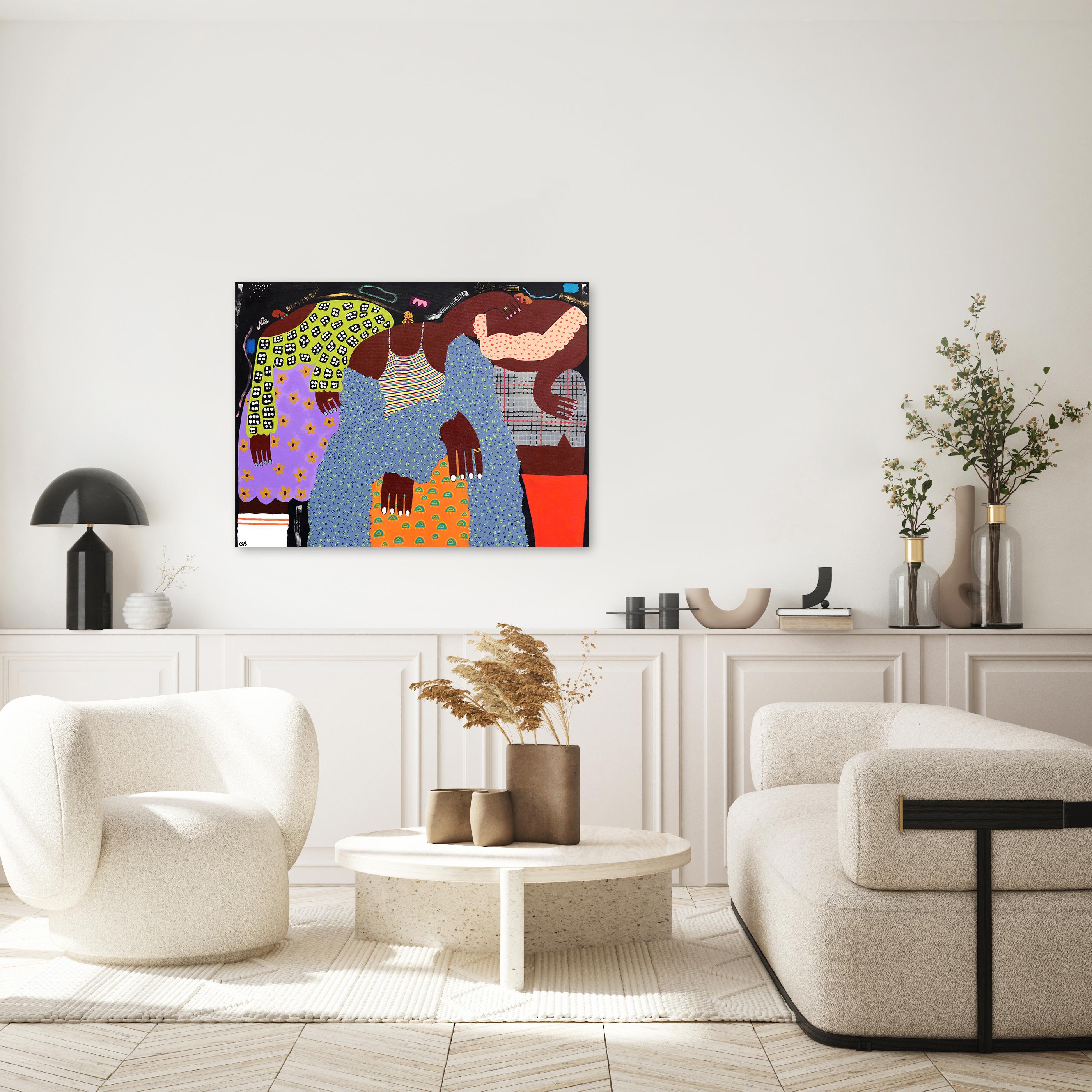 Crowned in Color – lebhaftes, skurriles, abstraktes, figuratives Gemälde einer Frau in Farbe – Painting von Courtney Simone