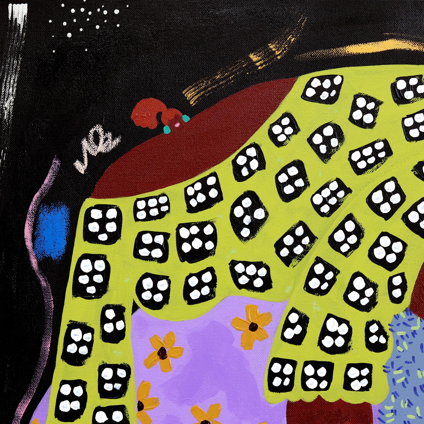 Crowned in Color – lebhaftes, skurriles, abstraktes, figuratives Gemälde einer Frau in Farbe (Zeitgenössisch), Painting, von Courtney Simone