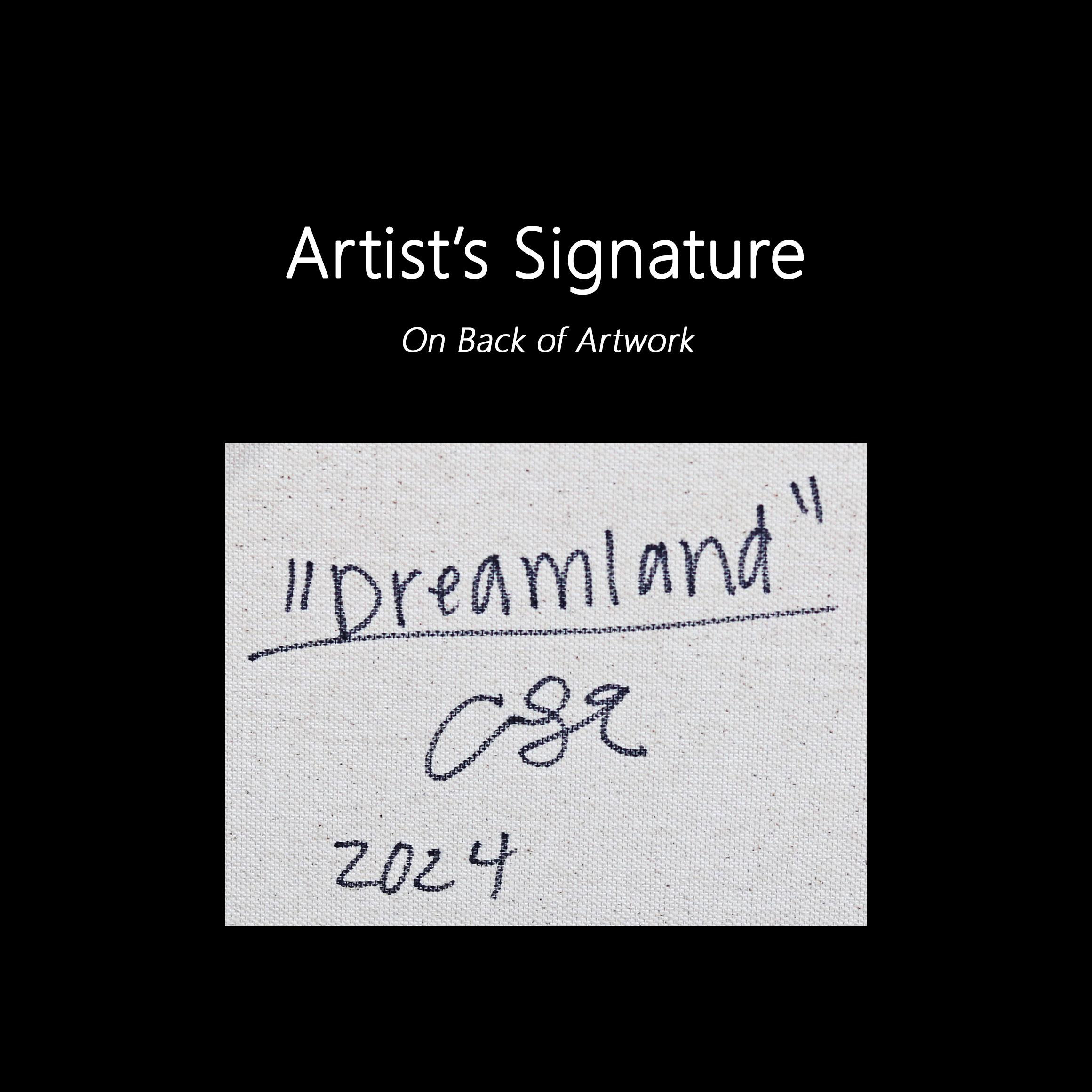 Dreamland – fröhliches figuratives Gemälde im Angebot 6