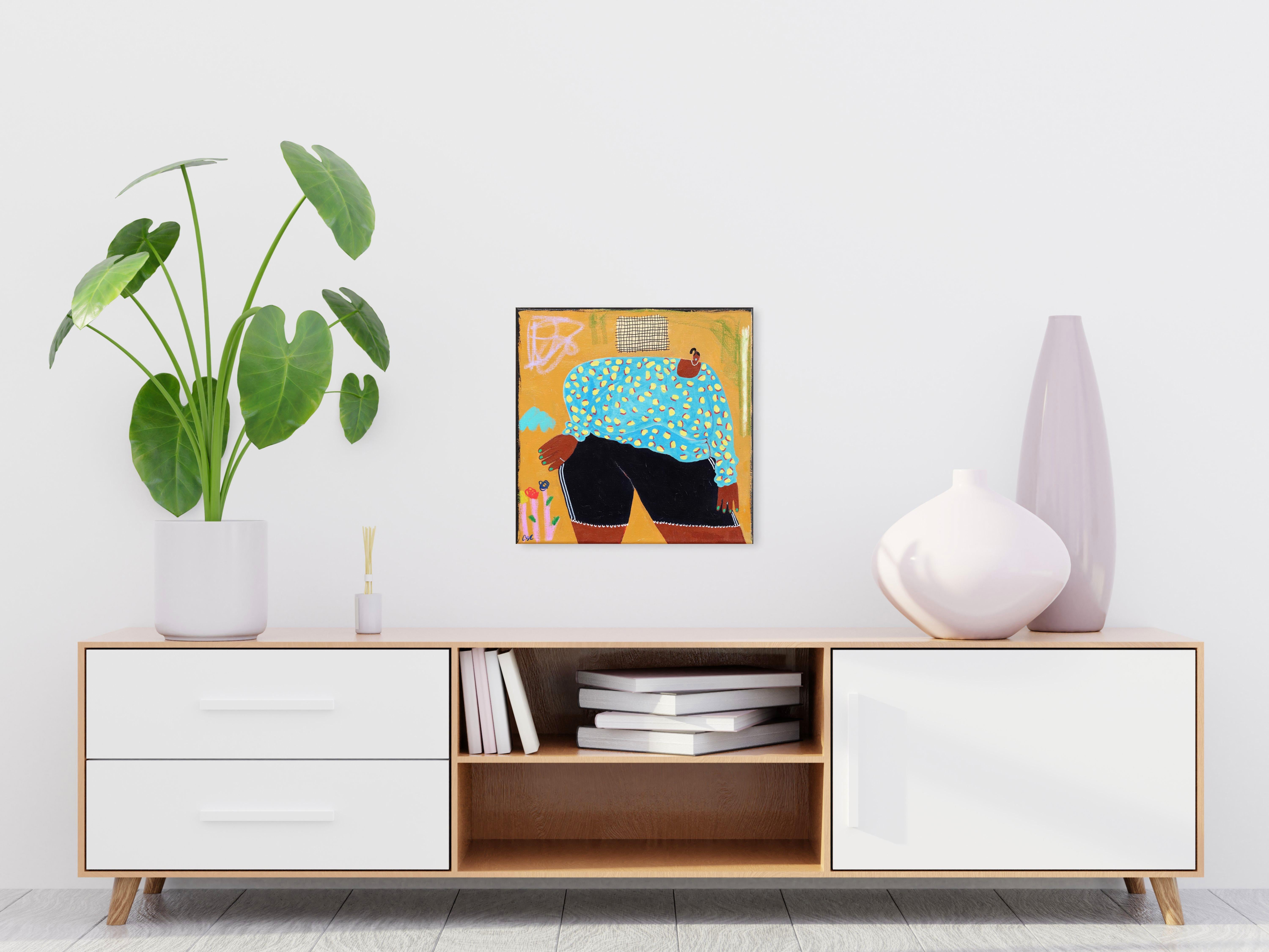 Pasar el rato - Pintura figurativa abstracta original Arte vibrante sobre lienzo en venta 3
