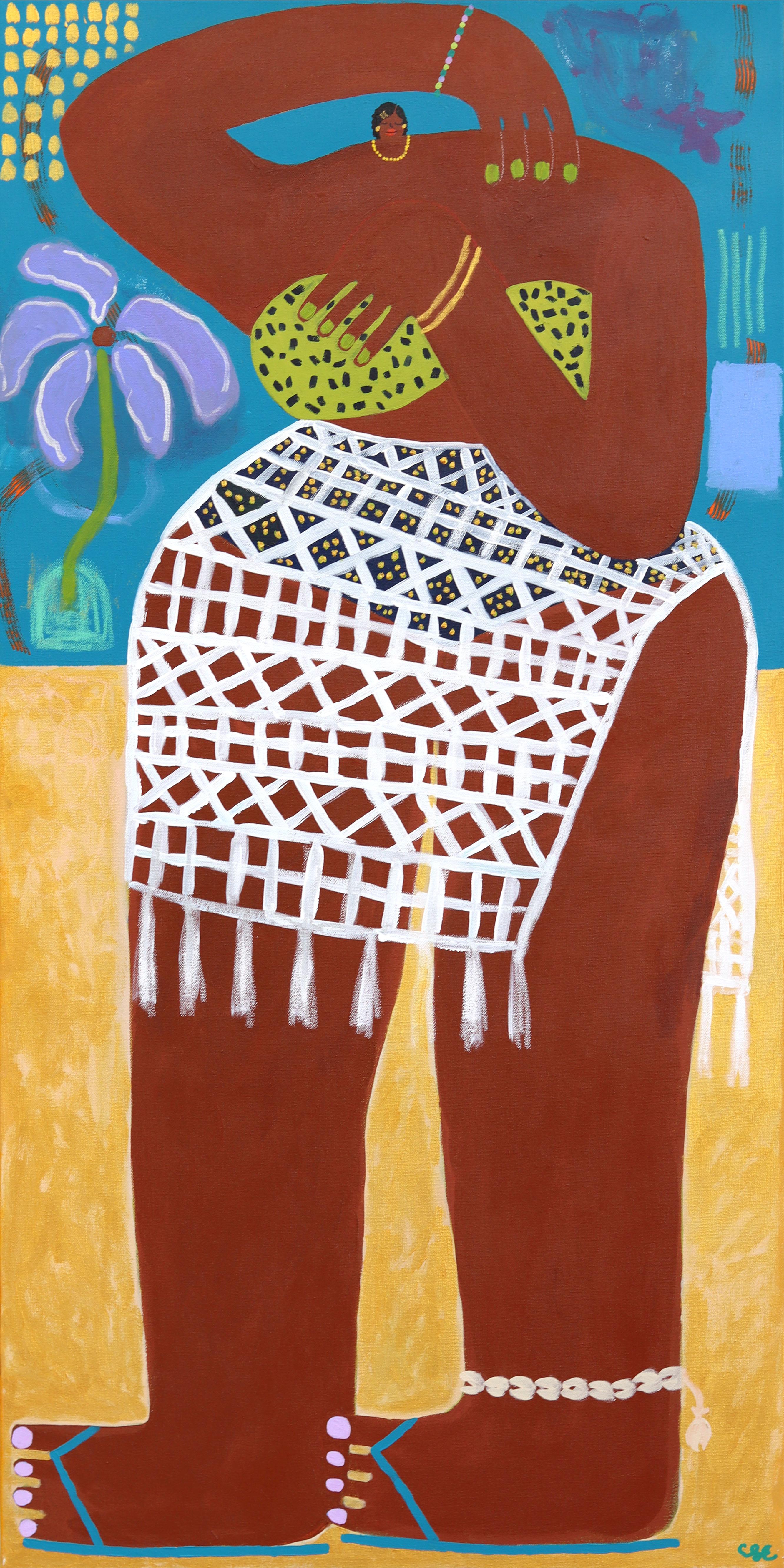 Island Life - Abstract Colorful Feminine Figurative Acrylic Artwork Beach Scene