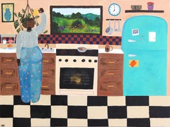 Morning Routine - Colorful Abstract Feminine Figurative Still Life Painting