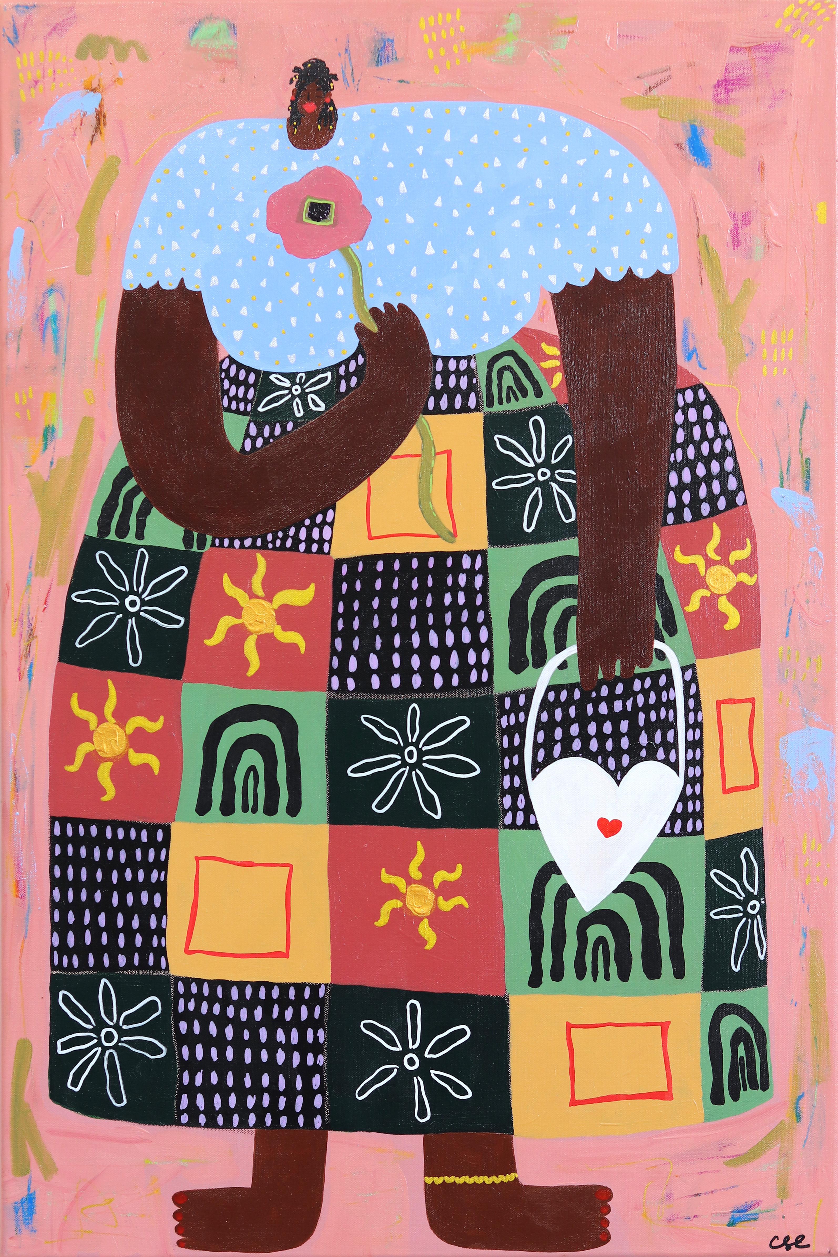 Patterned Elegance - Cheerful Figurative Painting - Mixed Media Art by Courtney Simone