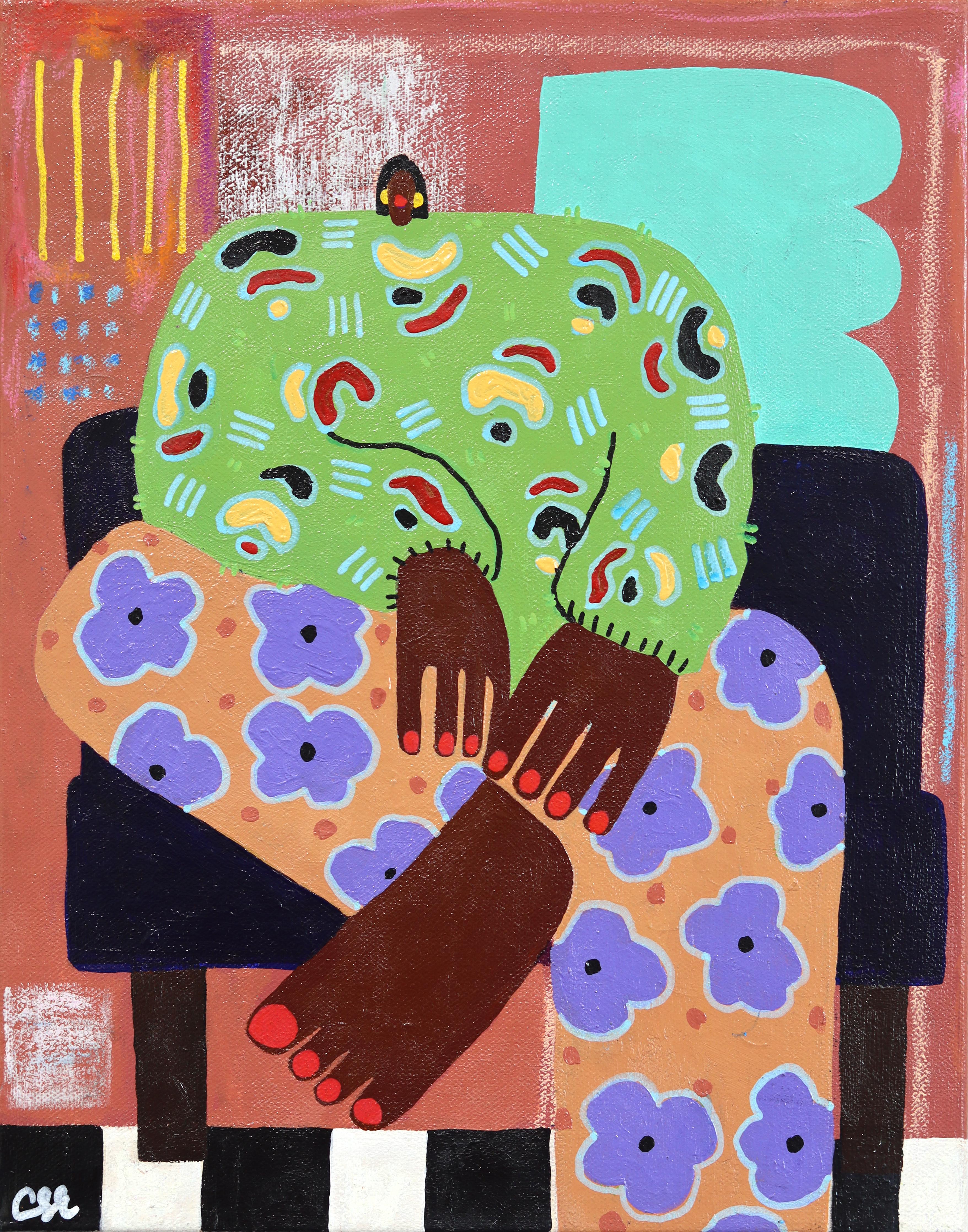 Courtney Simone Figurative Painting - Quiet Afternoon - Colorful Abstract Feminine Figurative Still Life Portrait Art