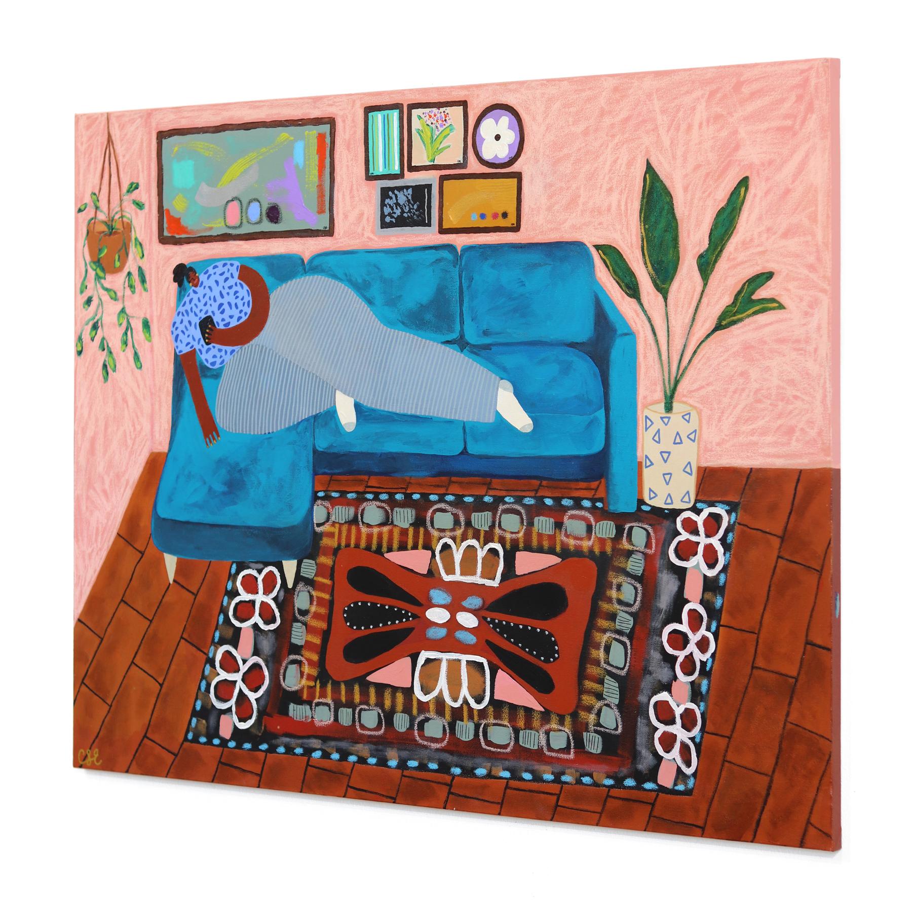 Descansar y Revertir - Pintura abstracta femenina figurativa de naturaleza muerta de colores - Still-Life Painting Beige de Courtney Simone