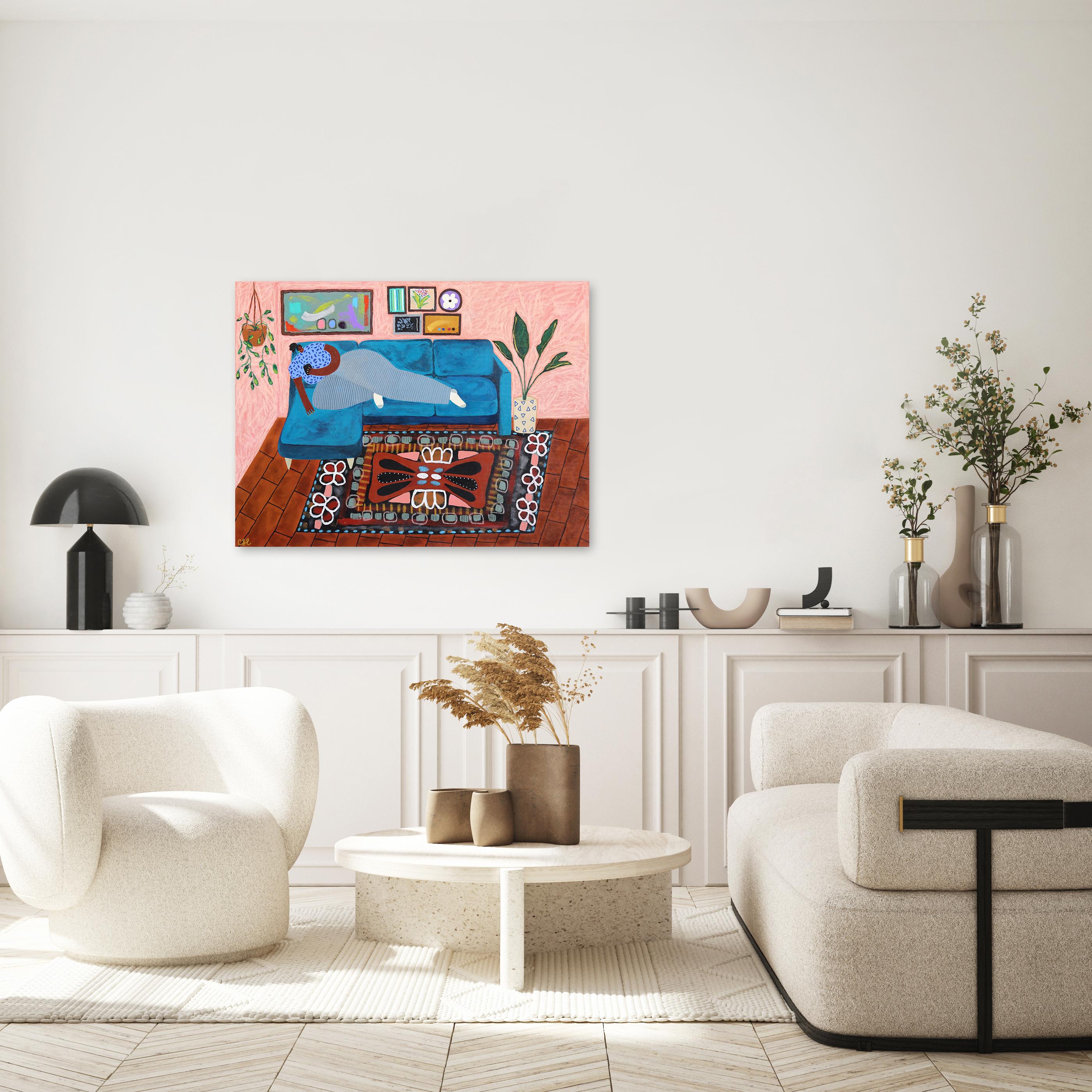 Descansar y Revertir - Pintura abstracta femenina figurativa de naturaleza muerta de colores en venta 1