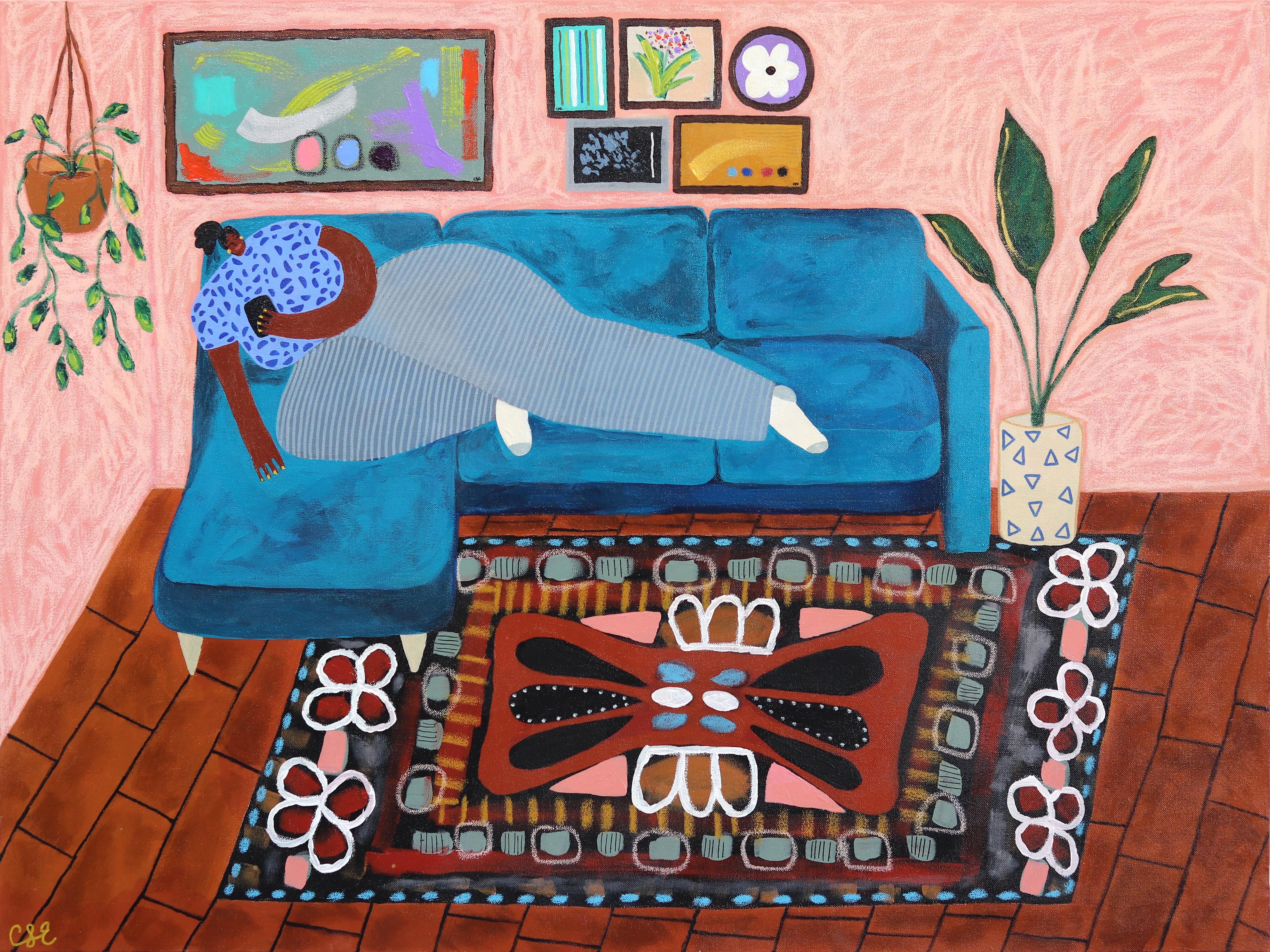 Descansar y Revertir - Pintura abstracta femenina figurativa de naturaleza muerta de colores