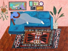 Descansar y Revertir - Pintura abstracta femenina figurativa de naturaleza muerta de colores