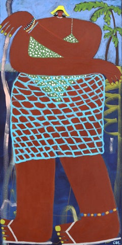 She Belongs to the Shore - opera d'arte figurativa femminile inzuppata di colore