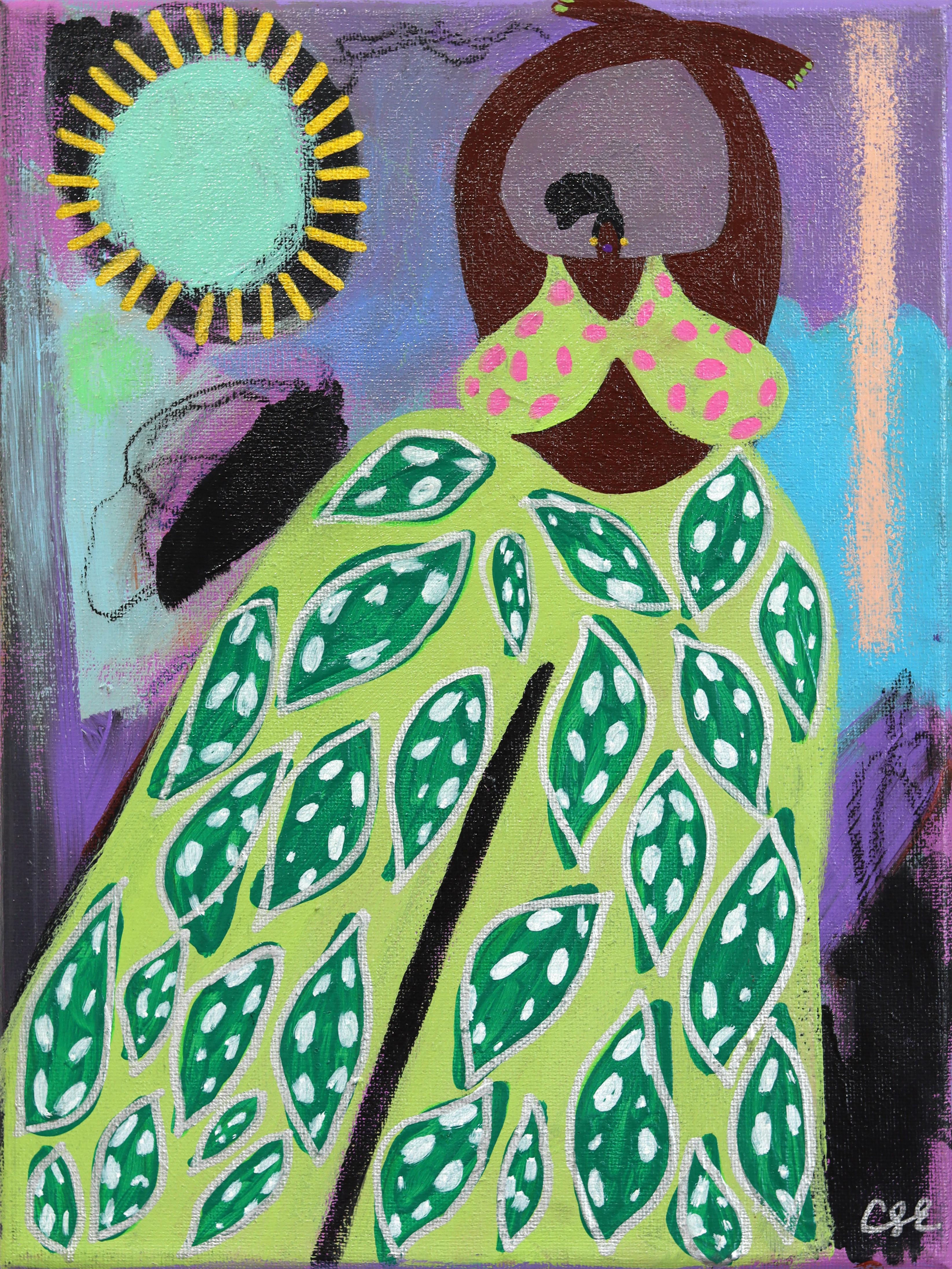 Courtney Simone Abstract Painting - The Calmness of the Sun  - Abstract Color Drenched Feminine Figurative Painting