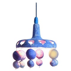 Courtship Behavior Wee Pendant Lamp, Hand-Built Blue Ceramic by Yuko Nishikawa