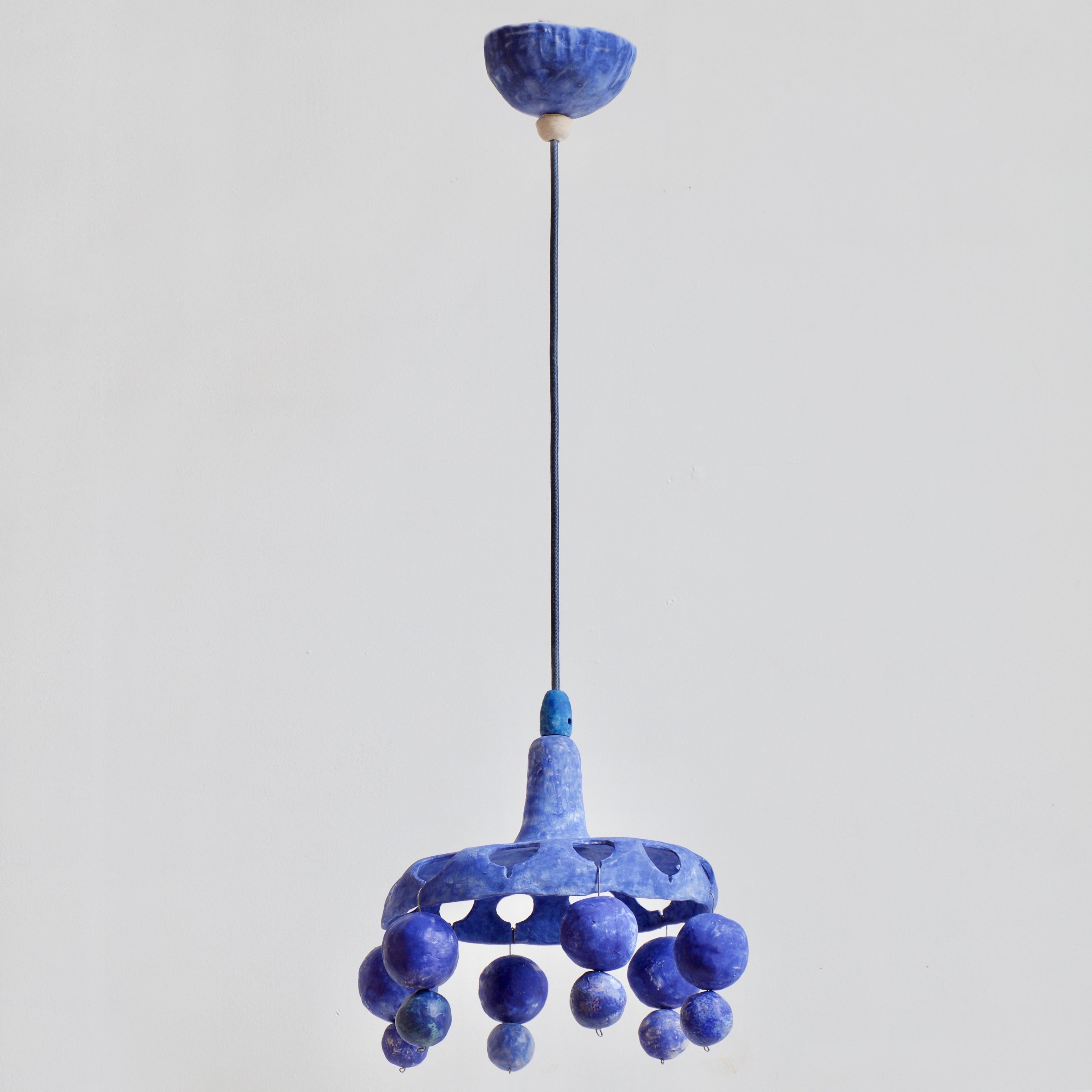 Courtship Behavior Wee Pendant Lamp, Hand-Built Blue Ceramic by Yuko Nishikawa In New Condition In Brooklyn, NY