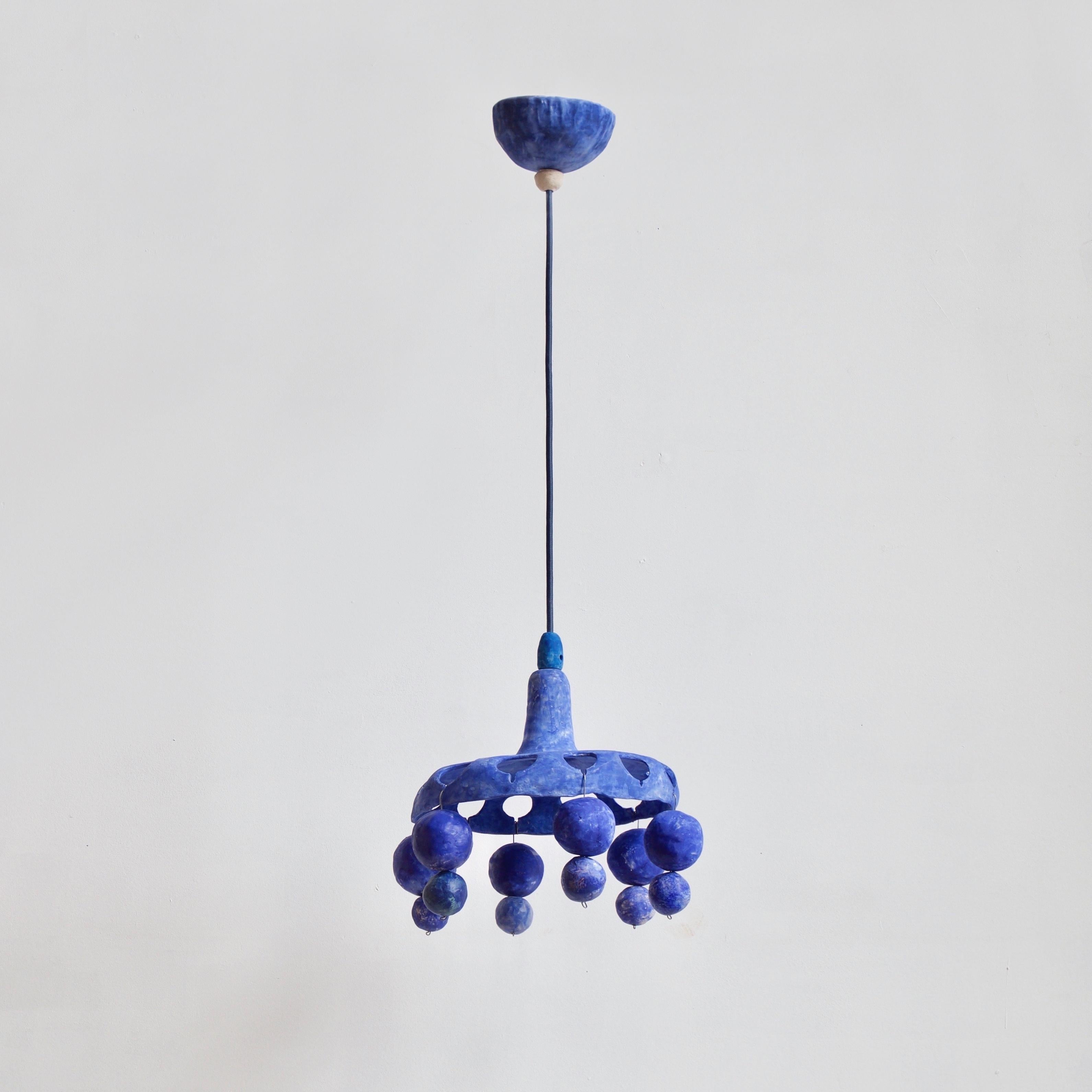 American Courtship Behavior Wee Pendant Lamp, Hand-Built Blue Ceramic by Yuko Nishikawa
