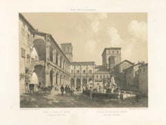 Courtyard of Palazzo Venezia, Rome – Benoist 1869 Lithograph