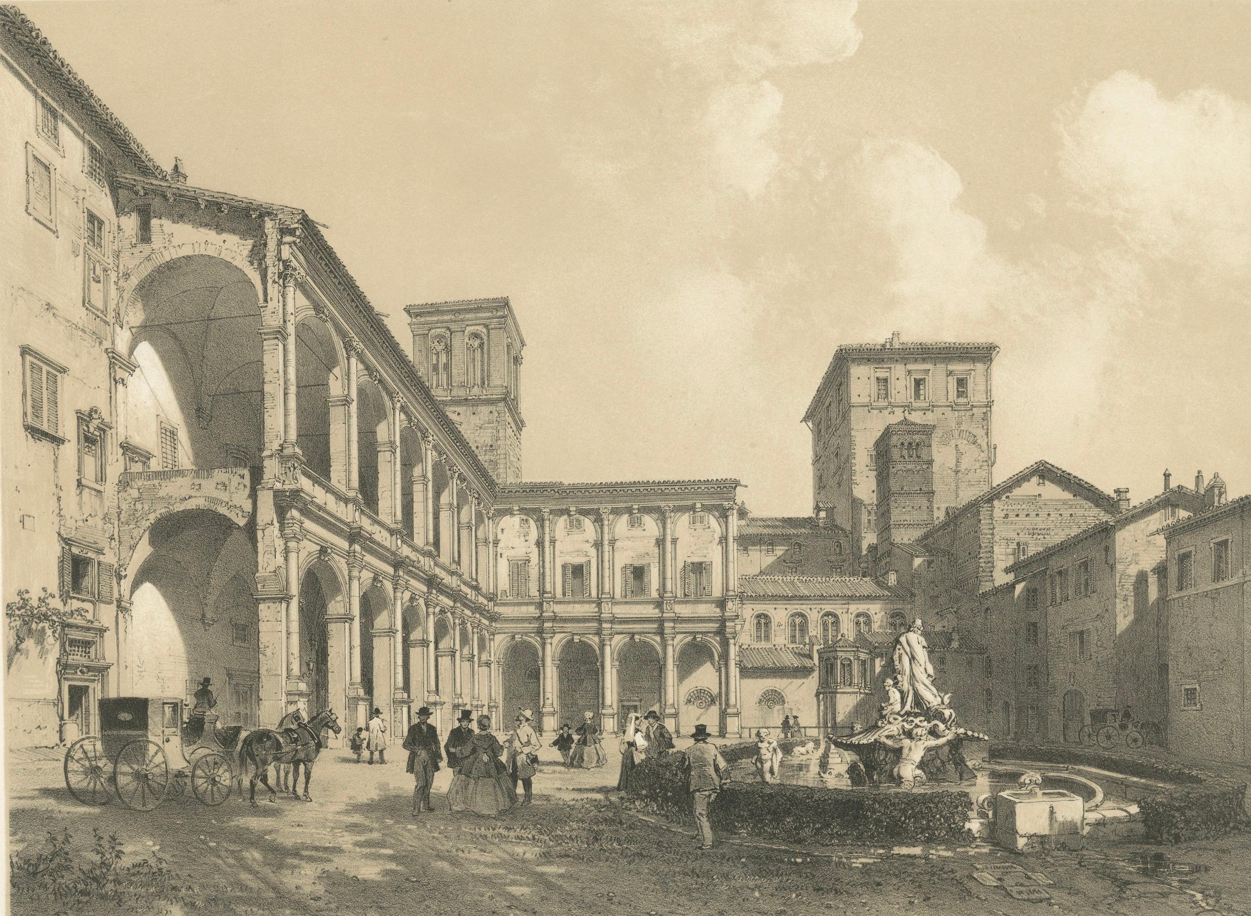 Courtyard of Palazzo Venezia, Rome – Benoist 1869 Lithograph