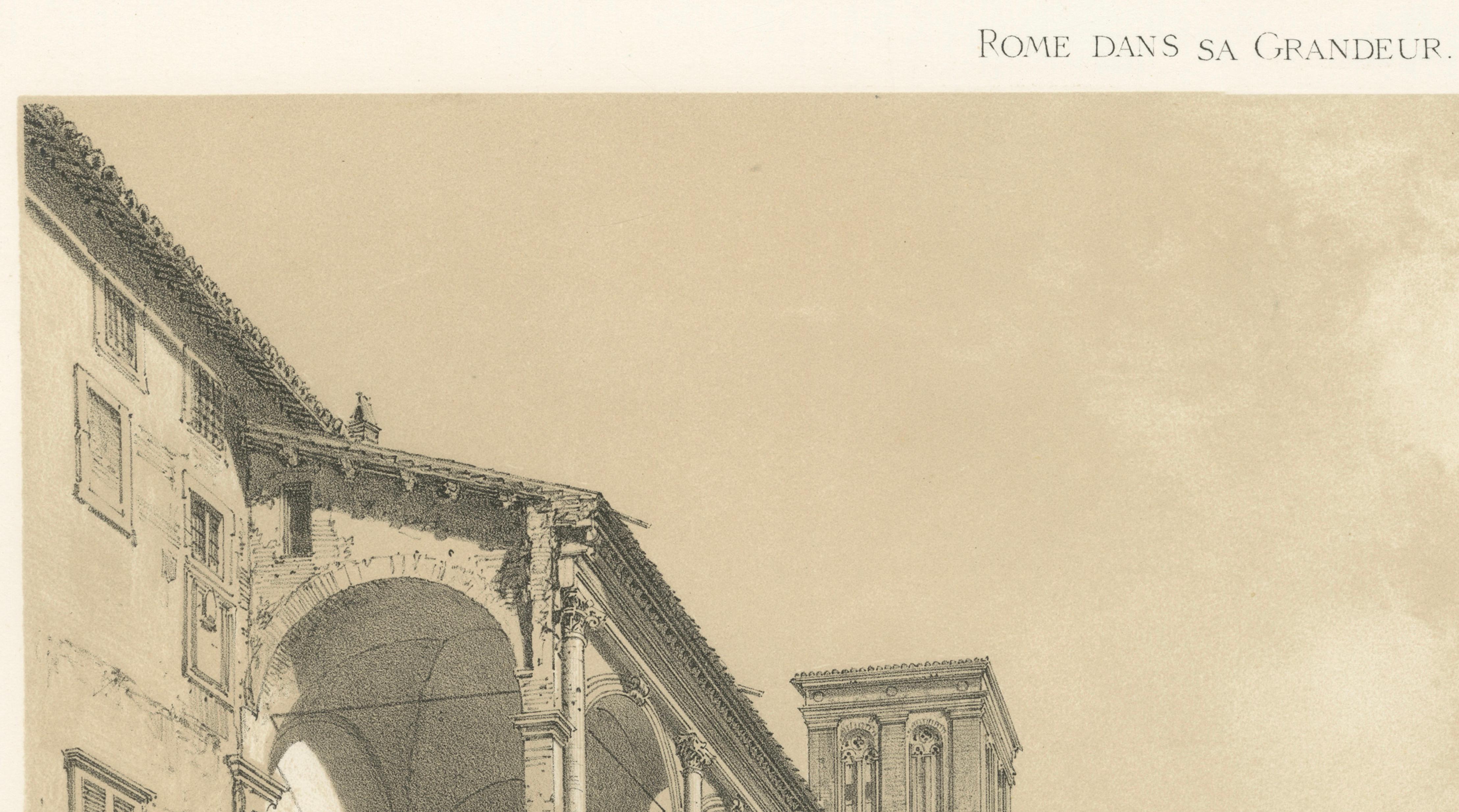 Courtyard of Palazzo Venezia, Rome – Benoist 1869 Lithograph