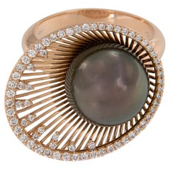 Anello Couture in oro rosa 18 carati con perle di Tahiti e diamanti
