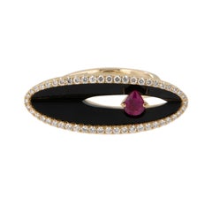 Couture - 18 Karat Yellow Gold Black Onyx 0.33 Ct Ruby and Diamond Cocktail Ring