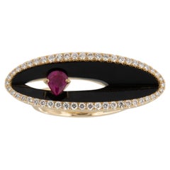 Couture - 18 Karat Yellow Gold Black Onyx 0.33 Ct Ruby and Diamond Cocktail Ring