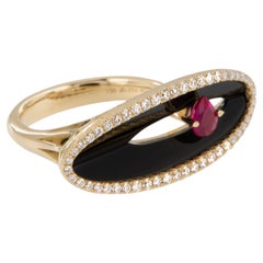 Couture - 18 Karat Yellow Gold Black Onyx 0.33 Ct Ruby and Diamond Cocktail Ring