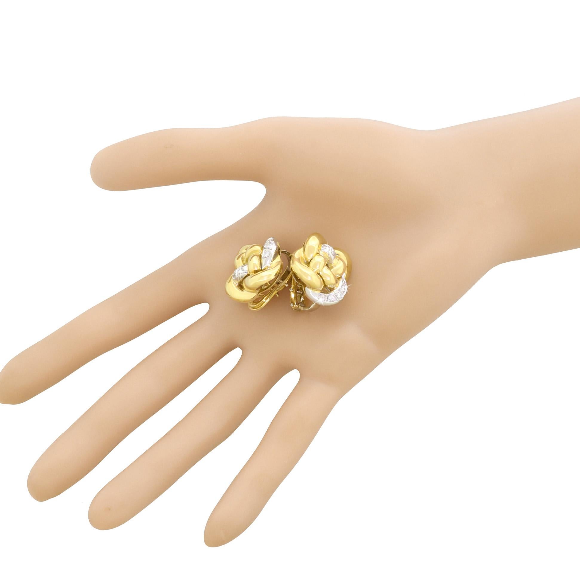 Modern Couture 18 Karat Yellow Gold Diamond Nino Verita Love Knot Earrings 21.1 Grams For Sale