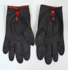 Couture 1960 PierreCardinParis RedBubbleMotif Leather Silk Black Gloves