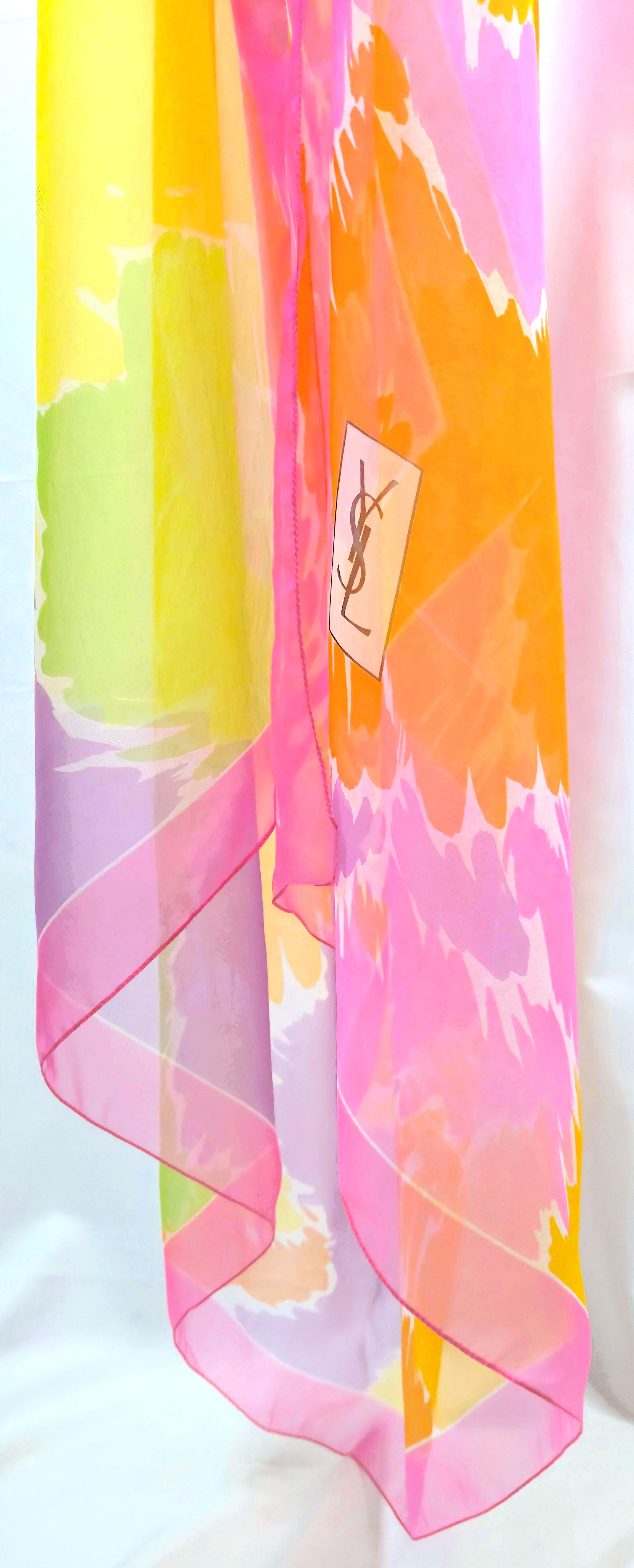 Couture 1960s YSL YvesSaintLaurent Abstract Sheer Silk CrepeDeChine Pareo Cape im Angebot 5