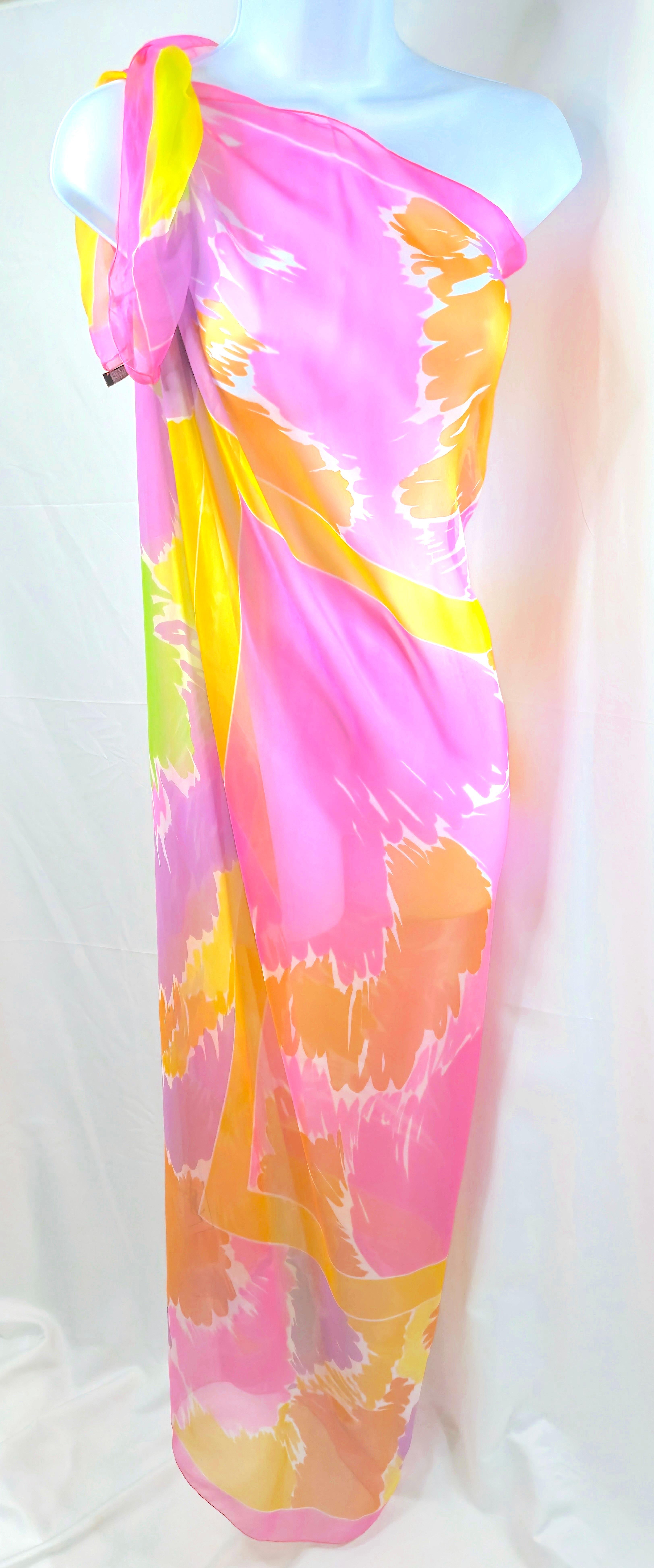 Couture 1960s YSL YvesSaintLaurent Abstract Sheer Silk CrepeDeChine Pareo Cape (Pink) im Angebot