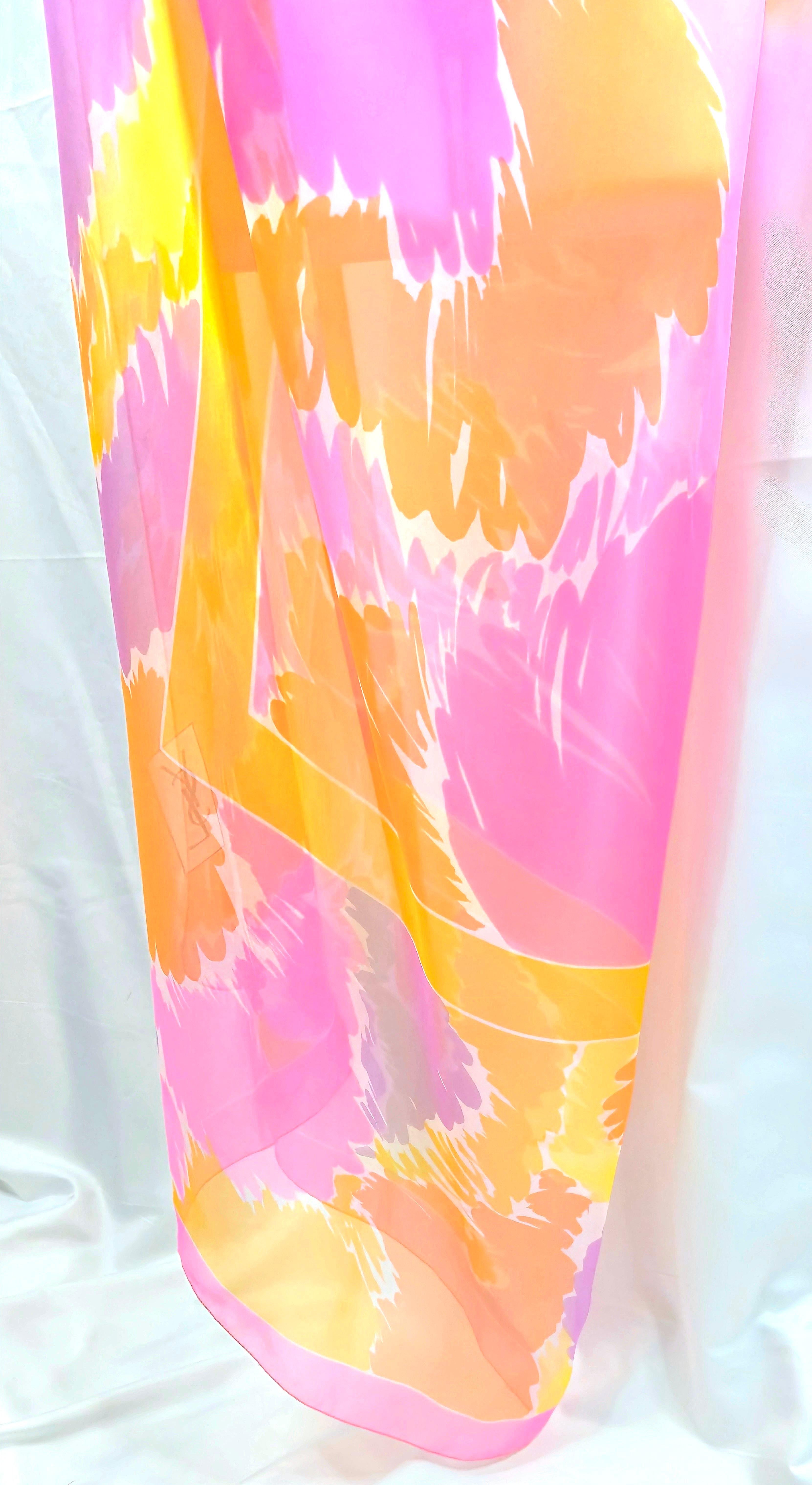 Couture 1960s YSL YvesSaintLaurent Abstract Sheer Silk CrepeDeChine Pareo Cape im Angebot 4