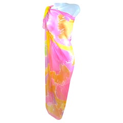 Couture 1960s YSL YvesSaintLaurent Abstract Sheer Silk CrepeDeChine Pareo Cape