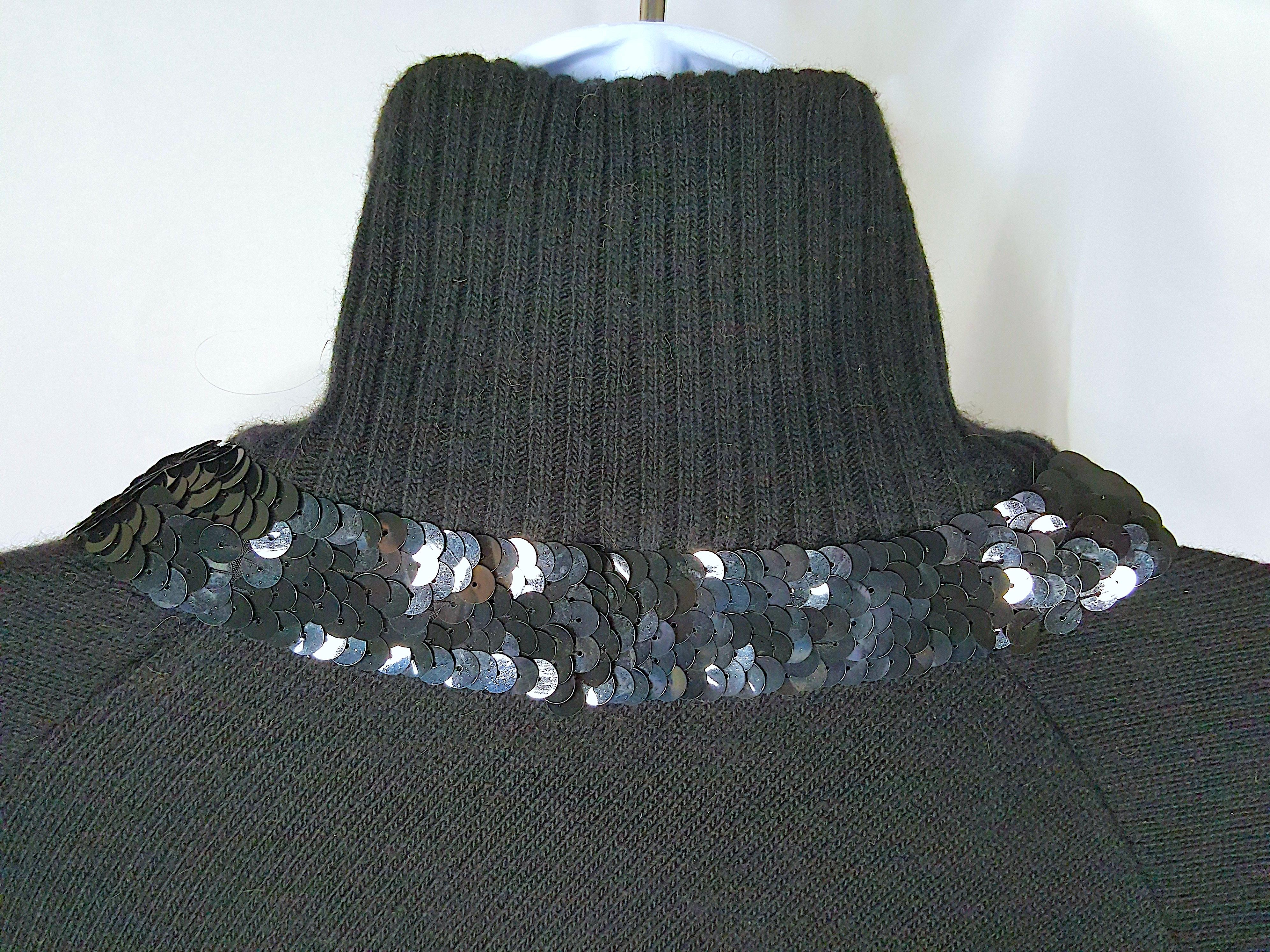 Couture 1980s Castelbajac TuxedoSequin BiasCut Cashmere AsymmetricOversized Knit In Excellent Condition For Sale In Chicago, IL