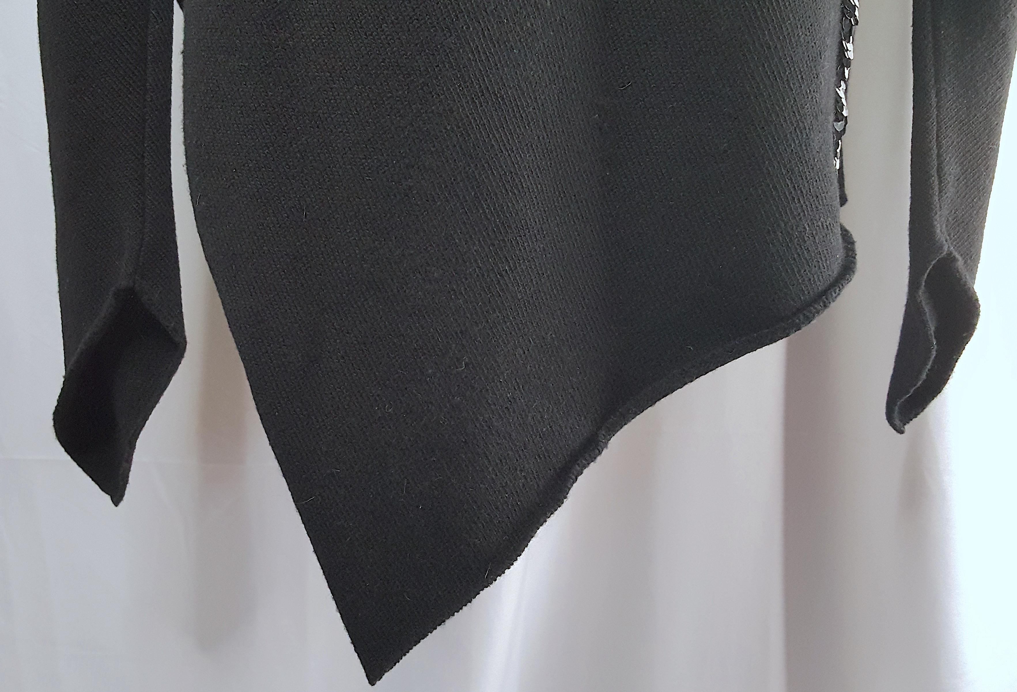 Couture 1980s Castelbajac TuxedoSequin BiasCut Cashmere AsymmetricOversized Knit For Sale 3