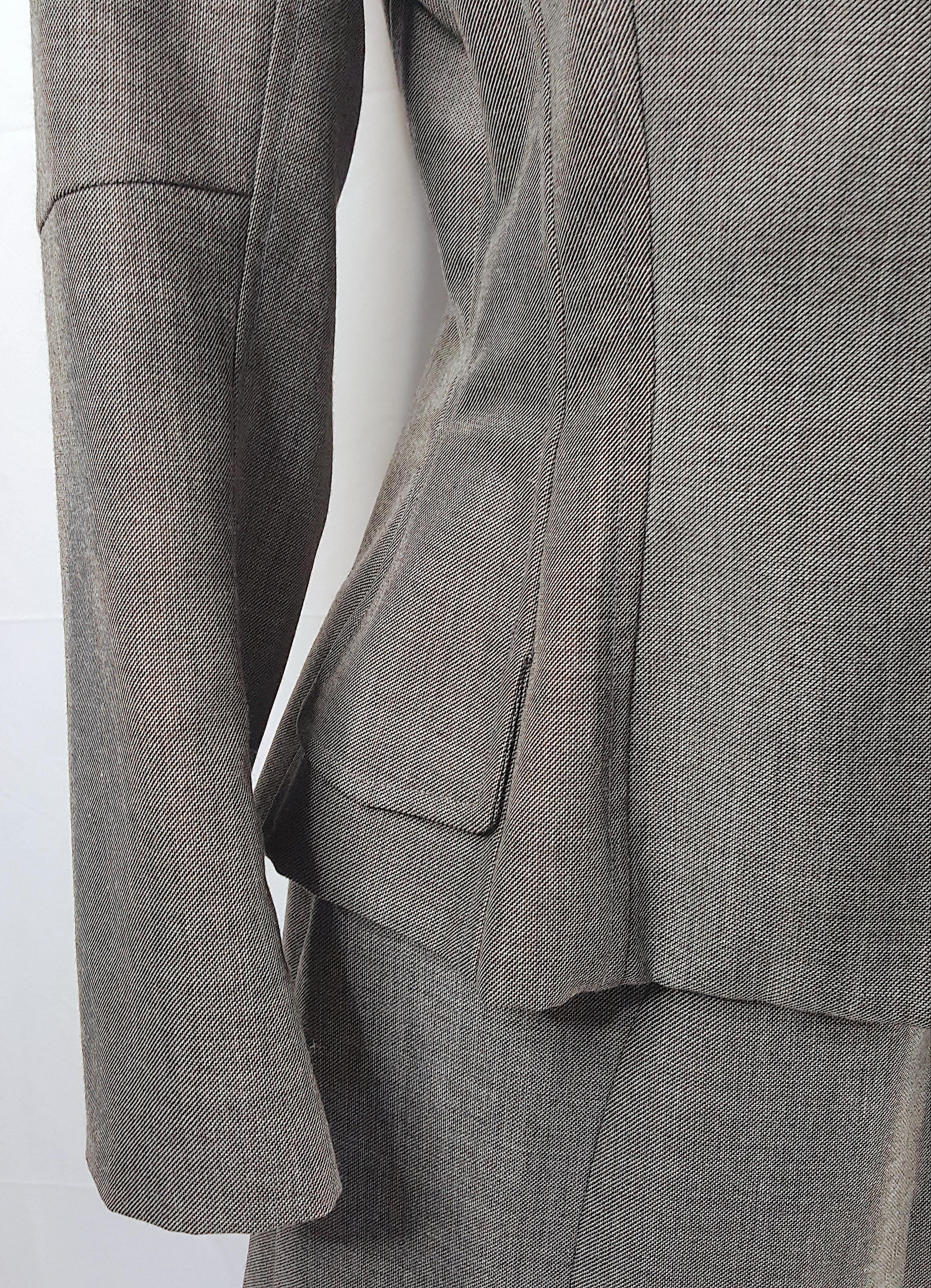 Gray Couture 1990s MartinGrant ParisianAtelier Hourglass DrapedWaist SlitSkirt Suit For Sale