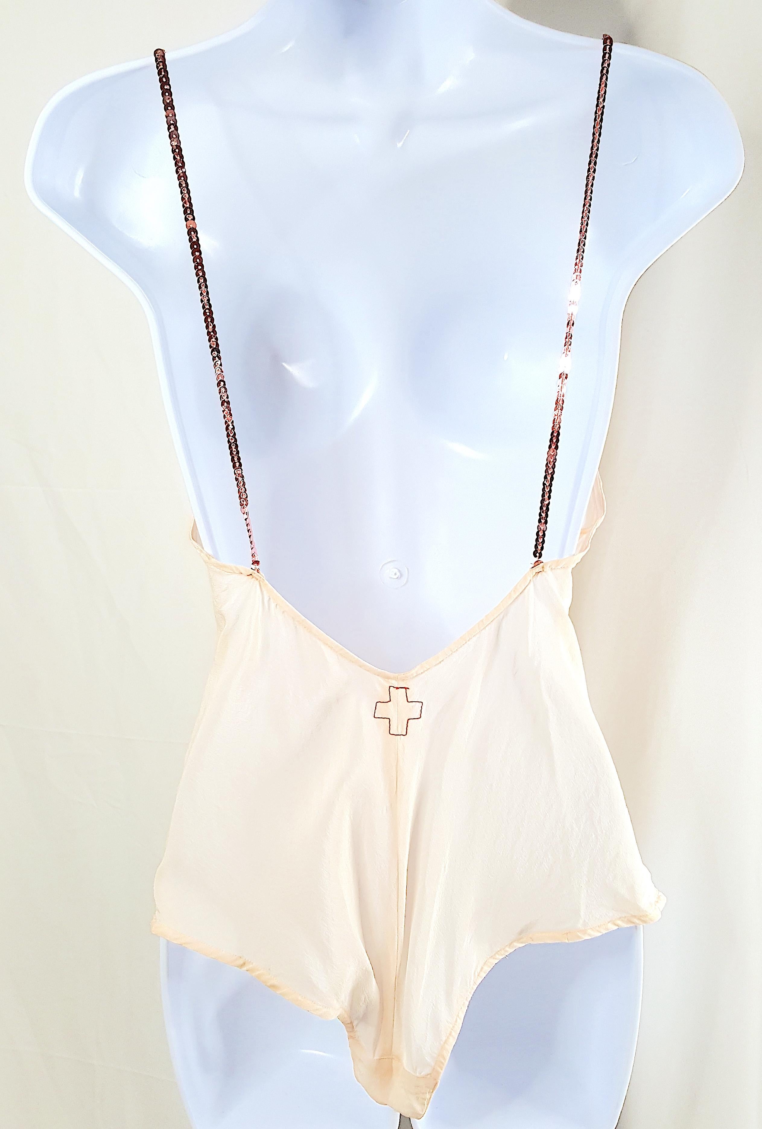 Couture 1998 AFVandevorst LingerieBasedFirstCollection PinkSequinStrapsSilkTeddy In Good Condition In Chicago, IL