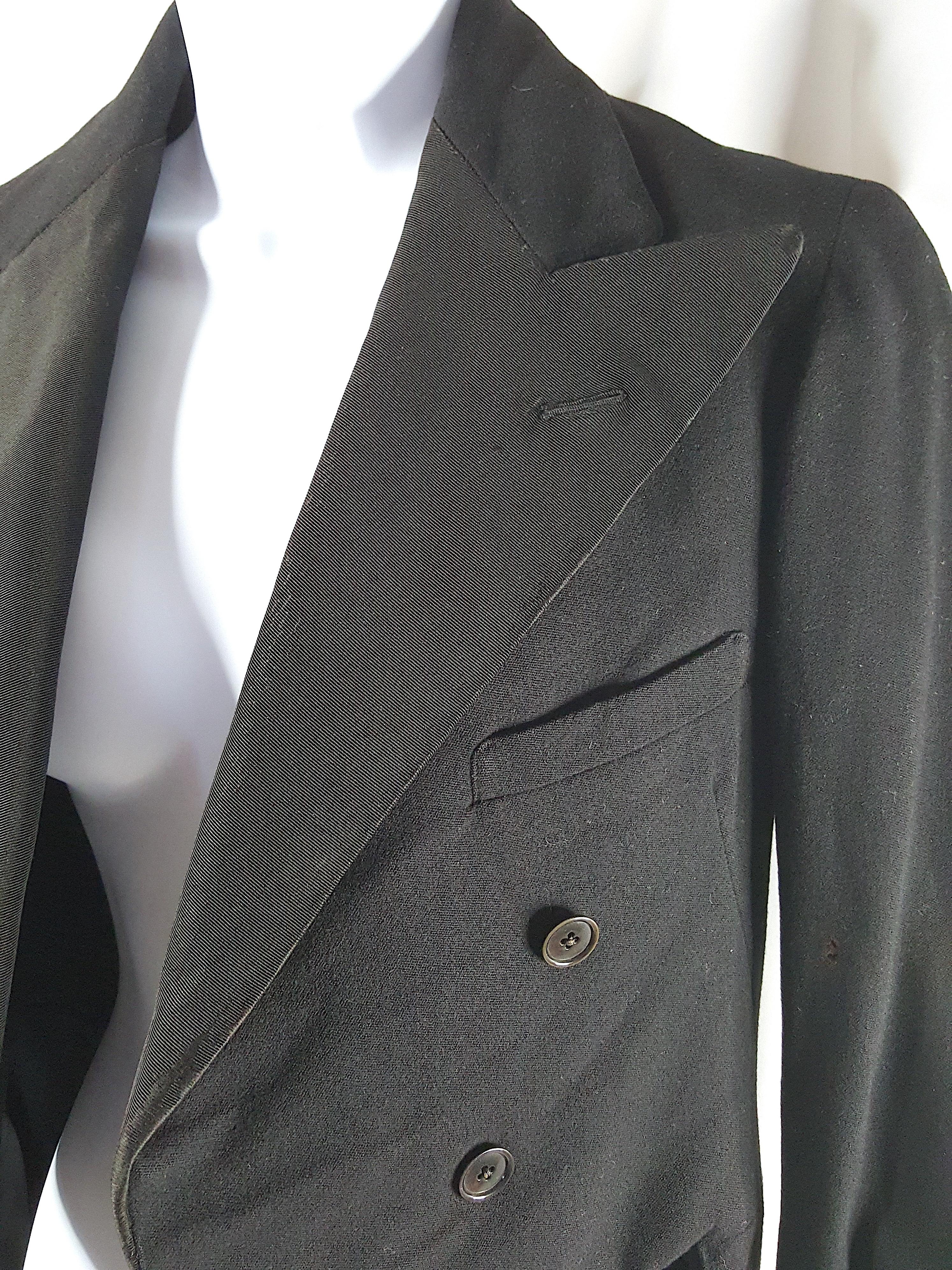 Couture Antique Tuxedo Wool Ribbed&QuiltedSatin FullyLined&Padded Black Tailcoat In Fair Condition For Sale In Chicago, IL